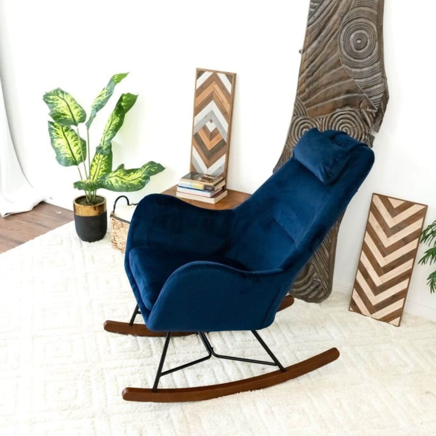 Ashcroft Chelsea Blue Velvet Fabric Nursery Rocking Chair - Lifestyle