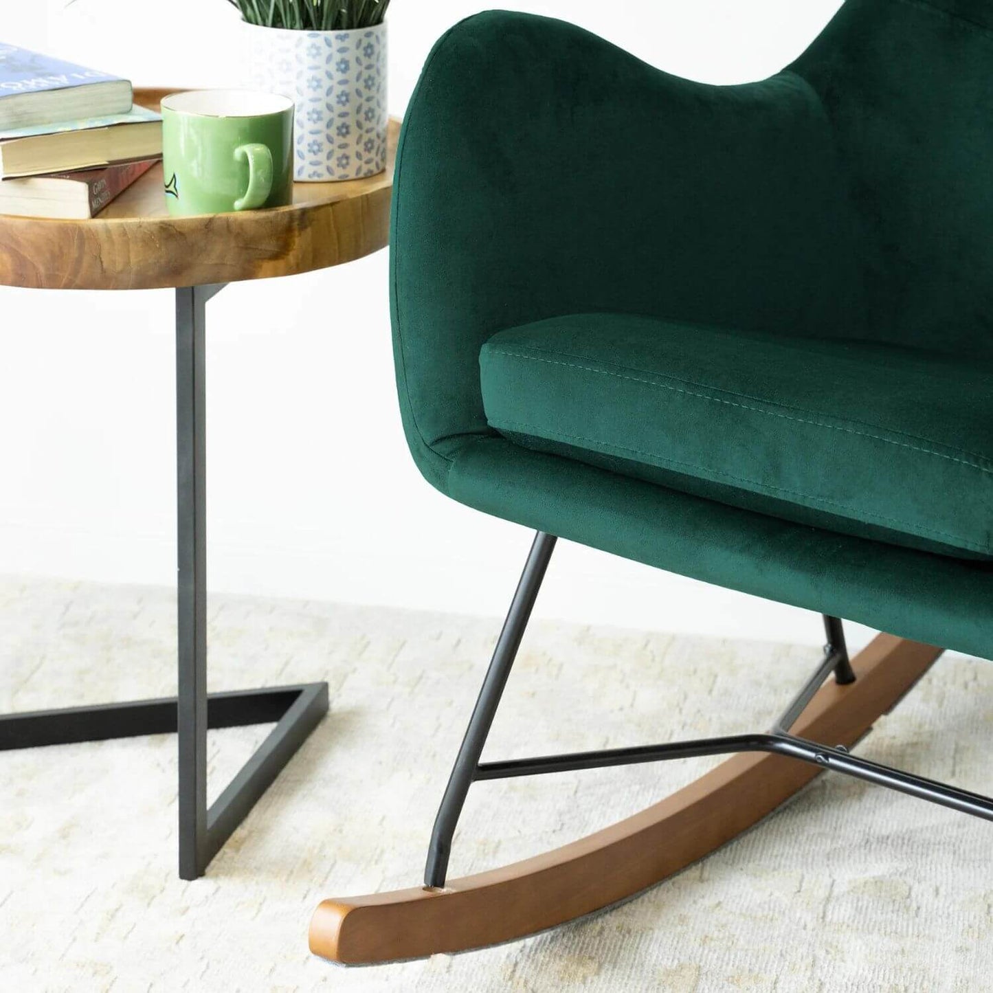 Ashcroft Chelsea Green Velvet Fabric Nursery Rocking Chair - Detail