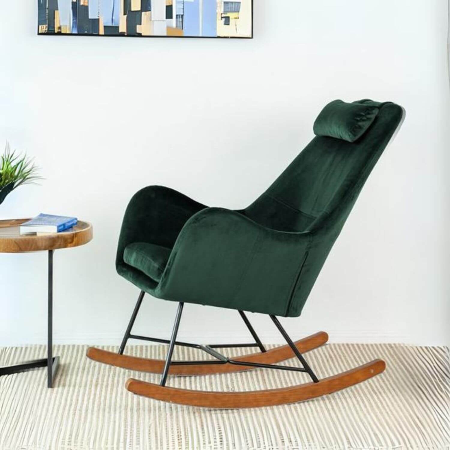 Ashcroft Chelsea Green Velvet Fabric Nursery Rocking Chair - Lifestyle