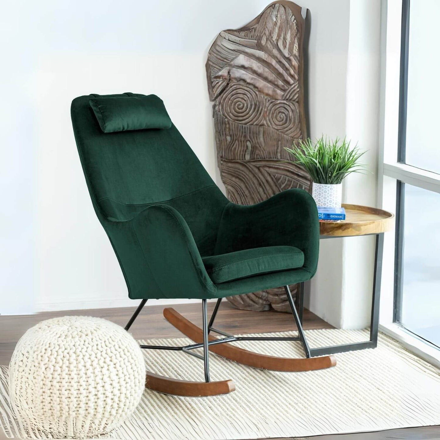 Ashcroft Chelsea Green Velvet Fabric Nursery Rocking Chair - Lifestyle