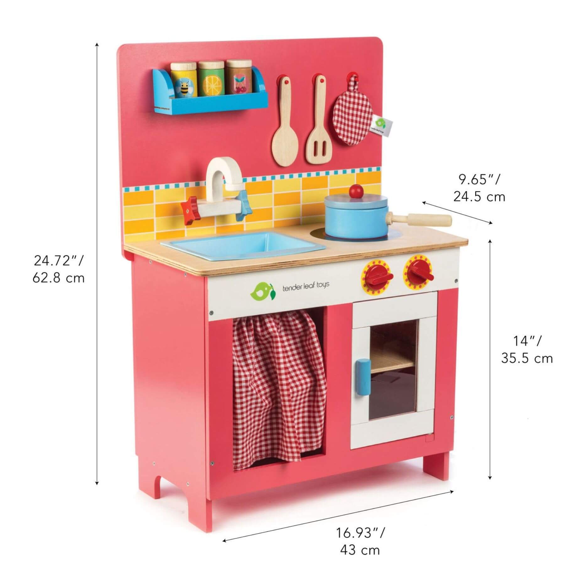 Tender Leaf Cherry Pie Kitchen with measurements on a white background