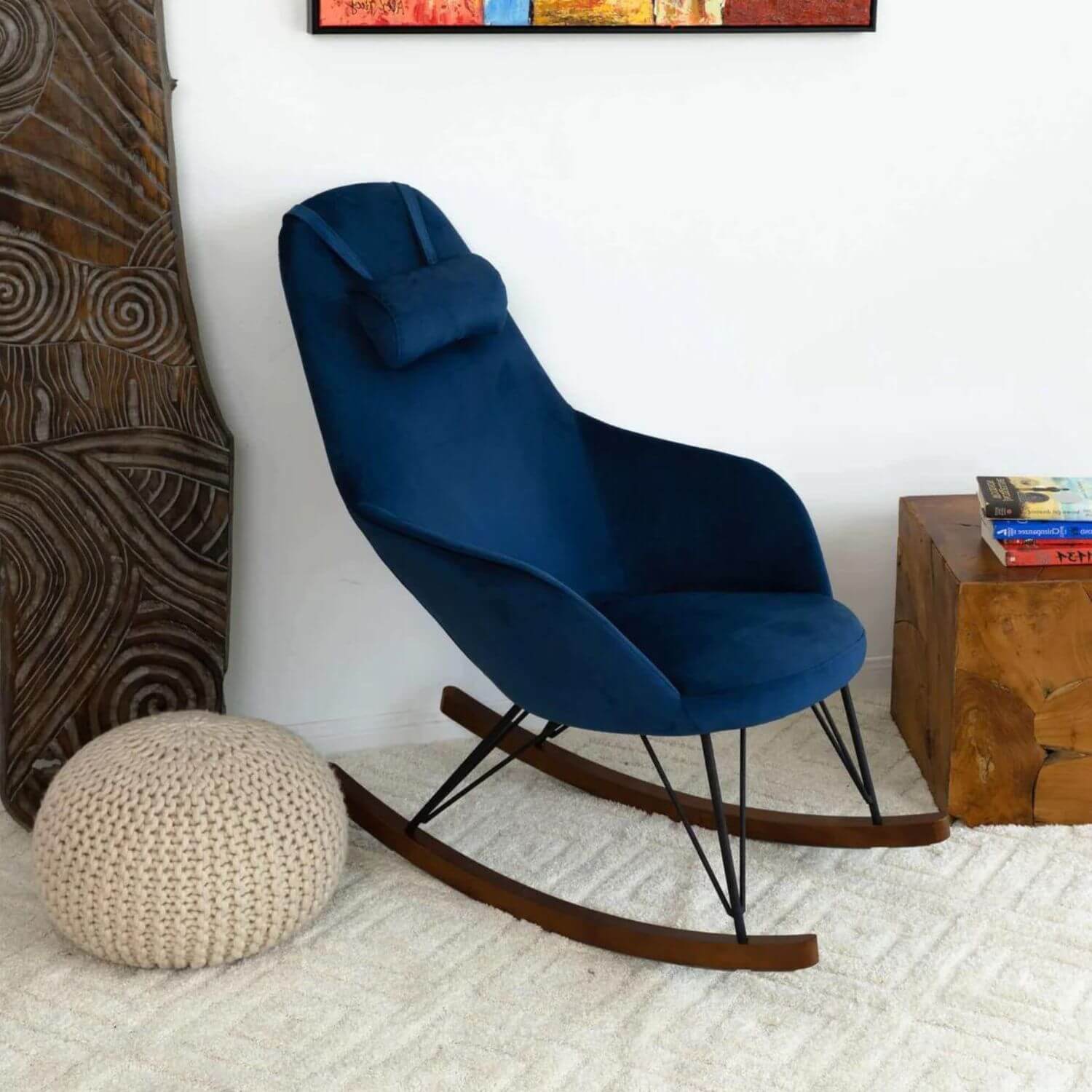 Ashcroft Chloe Blue Velvet Nursery Rocking Chair - Lifestyle