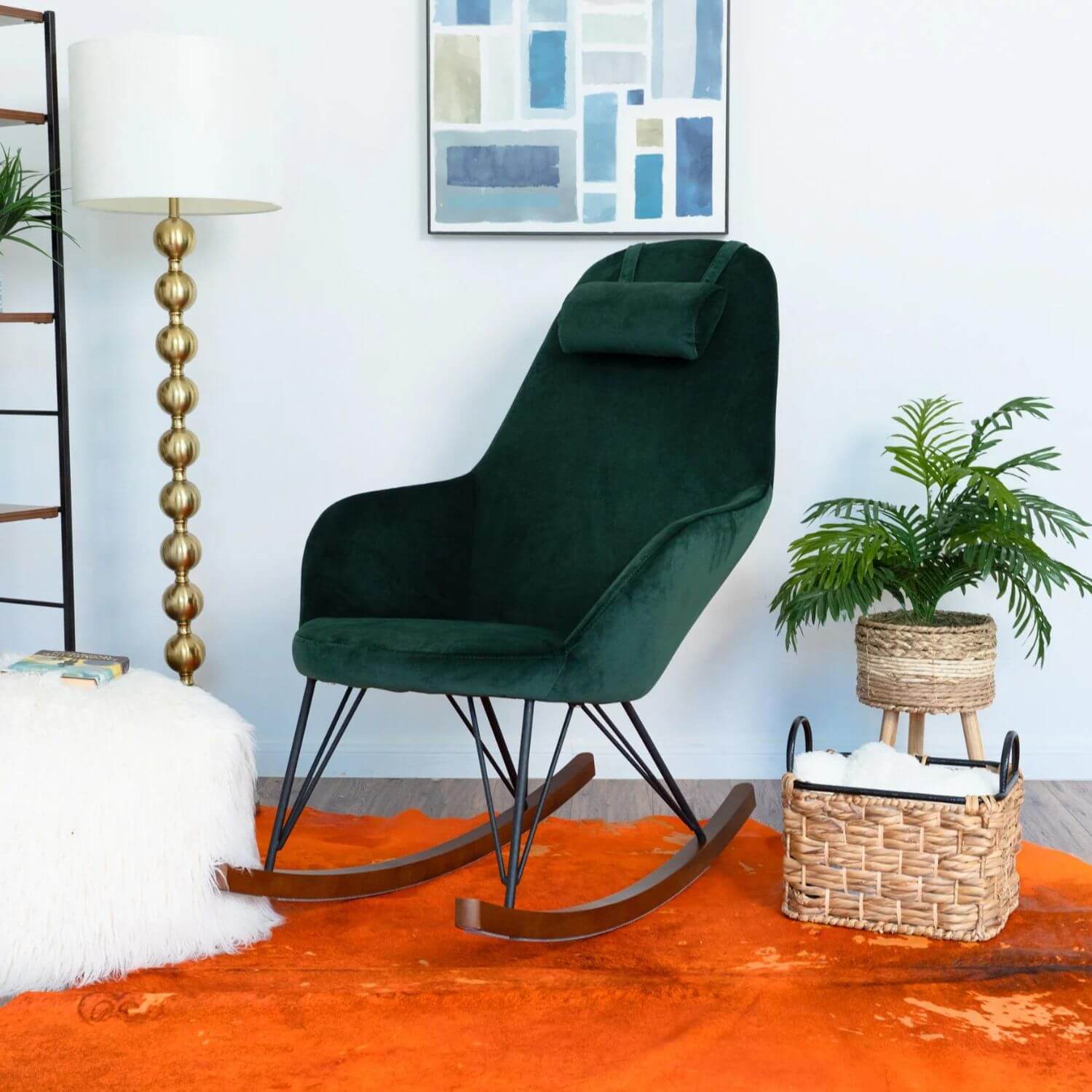 Ashcroft Chloe Blue Velvet Nursery Rocking Chair - Lifestyle