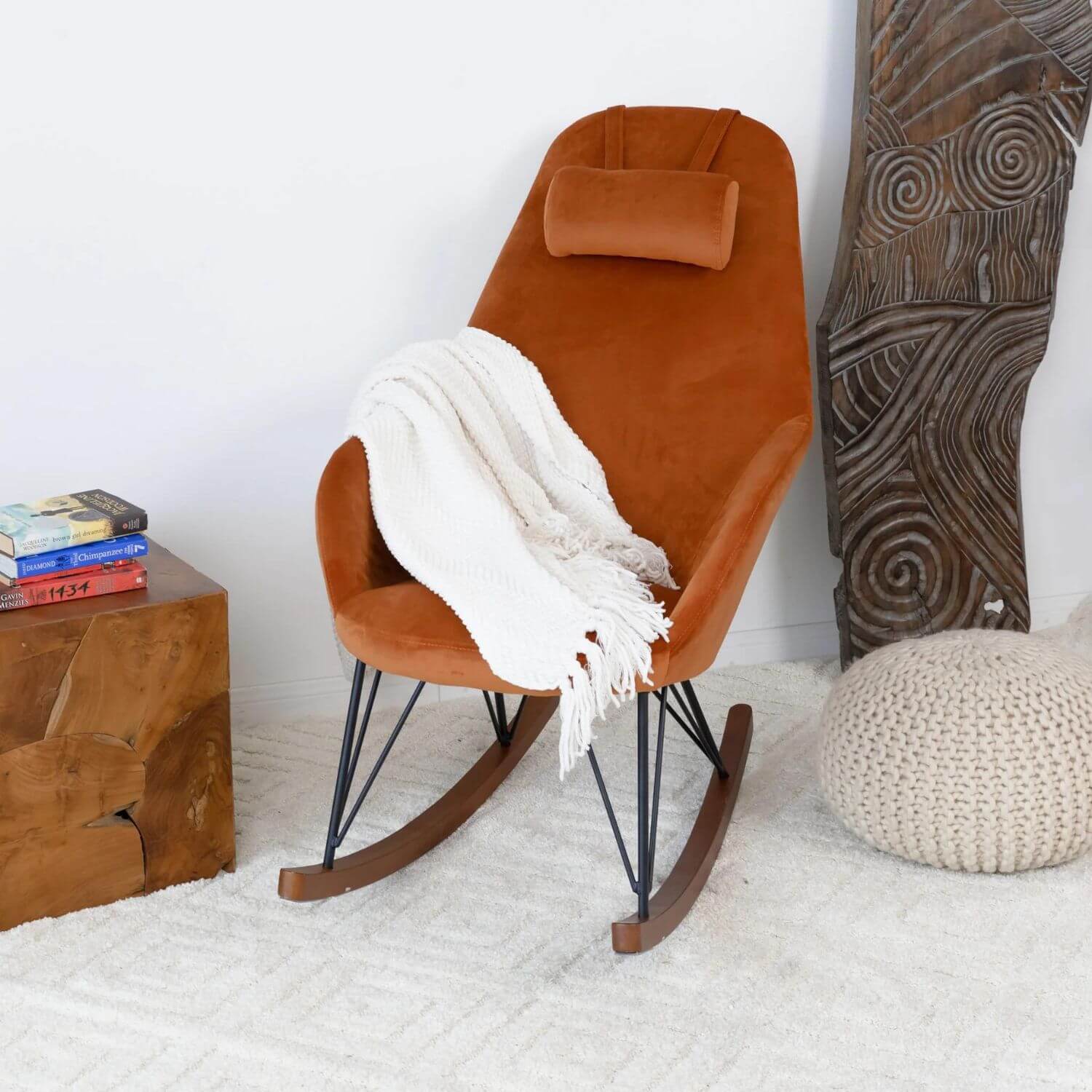 Ashcroft Chloe Orange Velvet Nursery Rocking Chair - Lifestyle