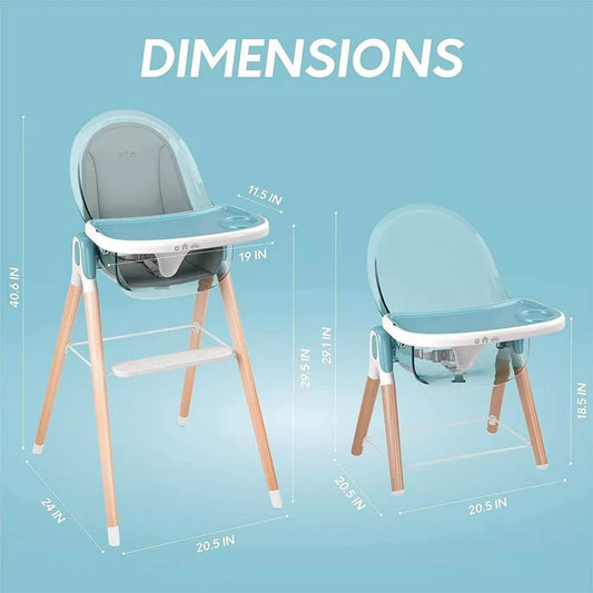 Children Of Design 6 in 1 Classic High Chair in Blue - Dimensions