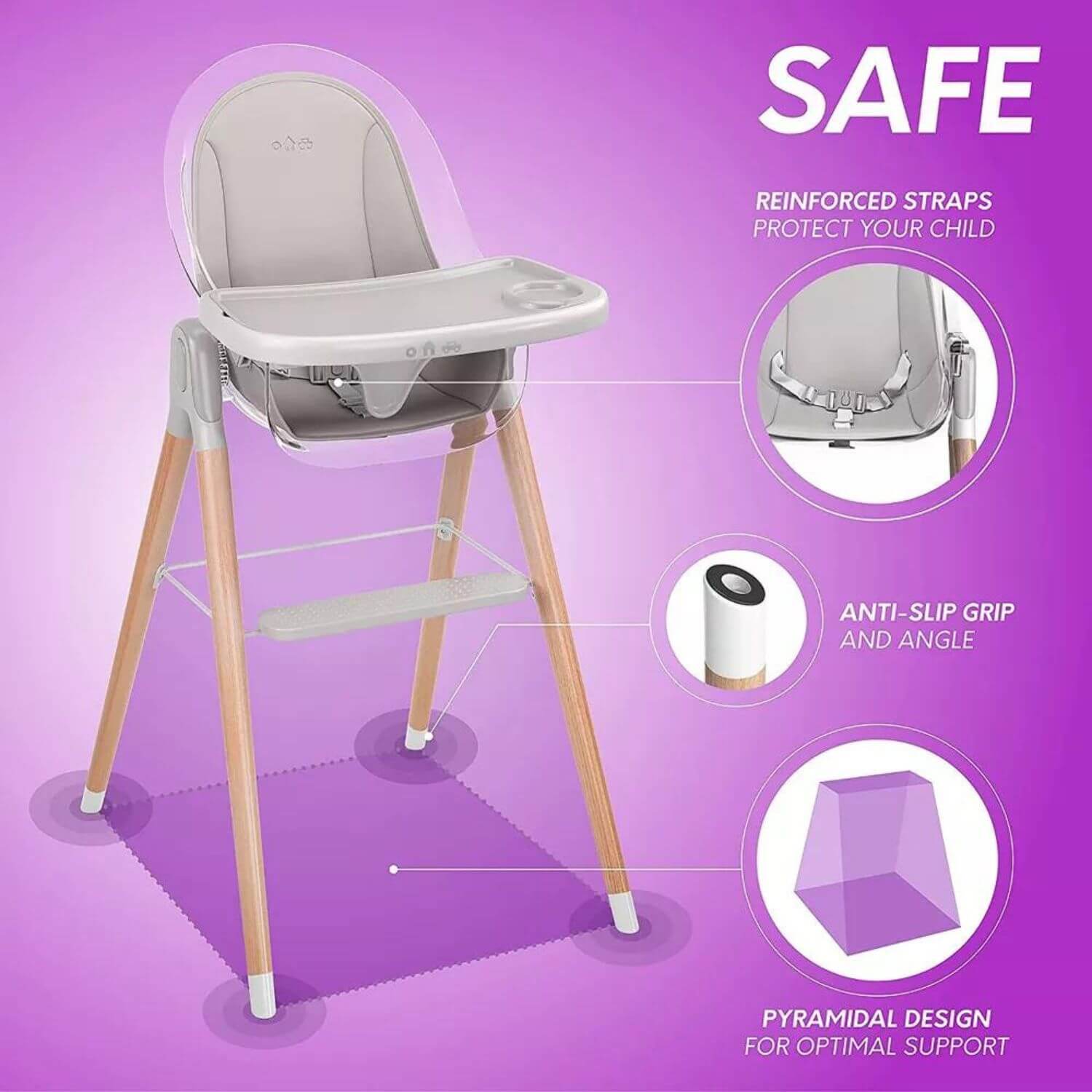 Children Of Design 6 in 1 Classic High Chair in Grey - Detail