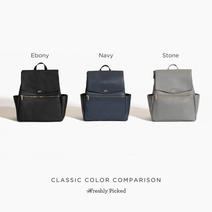 Three Classic Diaper Bag II in Ebony, Navy, and Stone colors