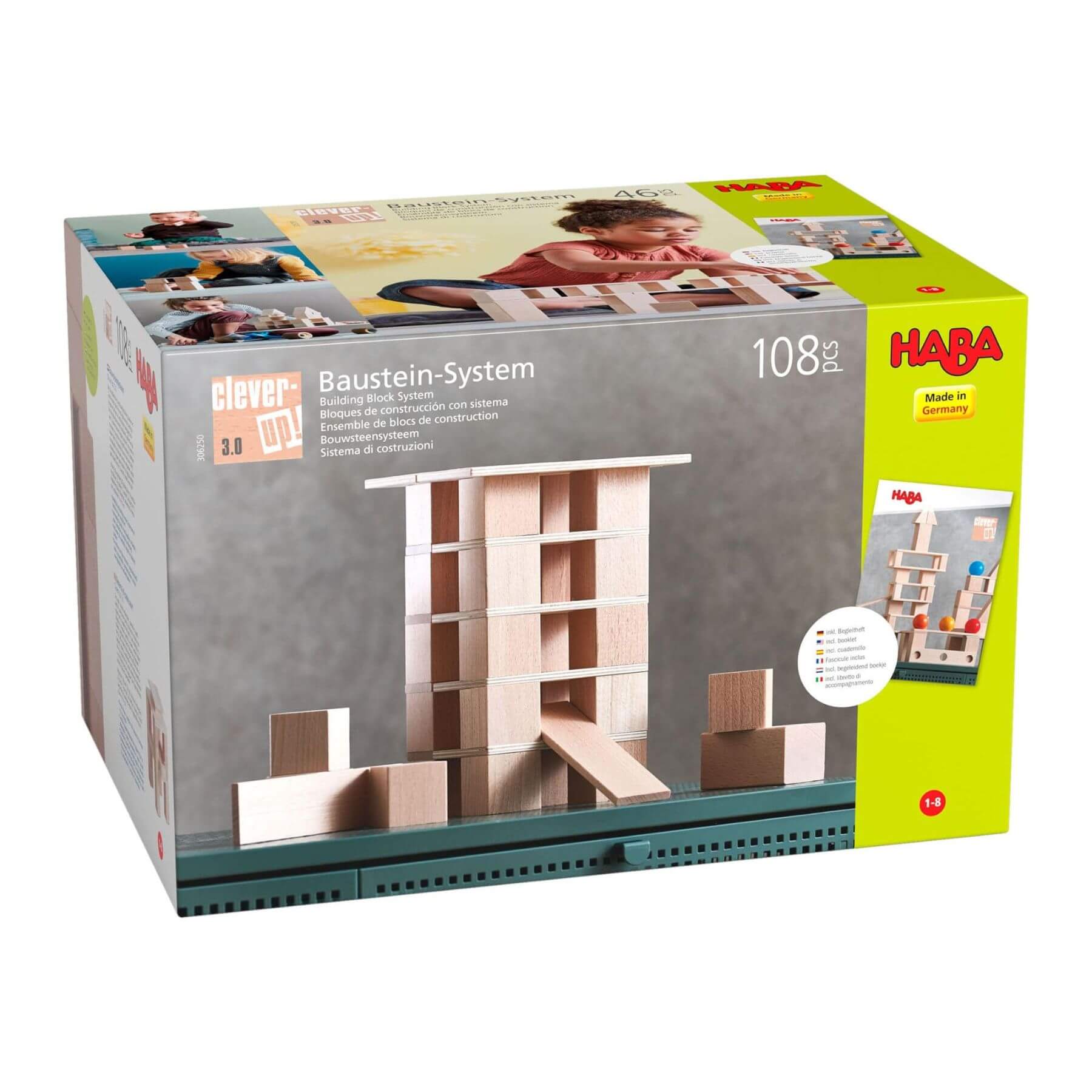 HABA building block set packaging with images of blocks and children playing.