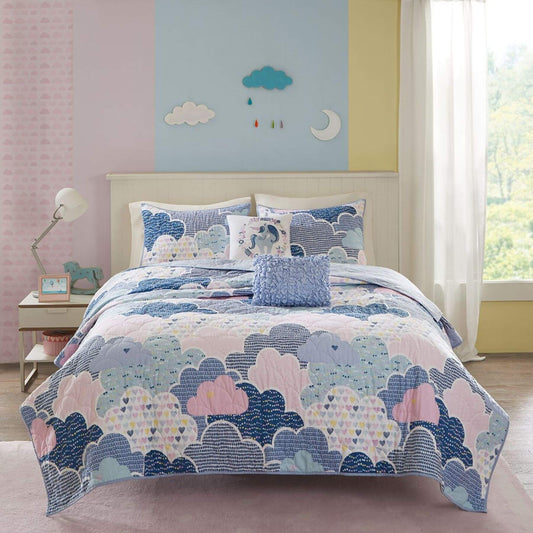 Cloud Reversible Cotton Quilt Set Blue