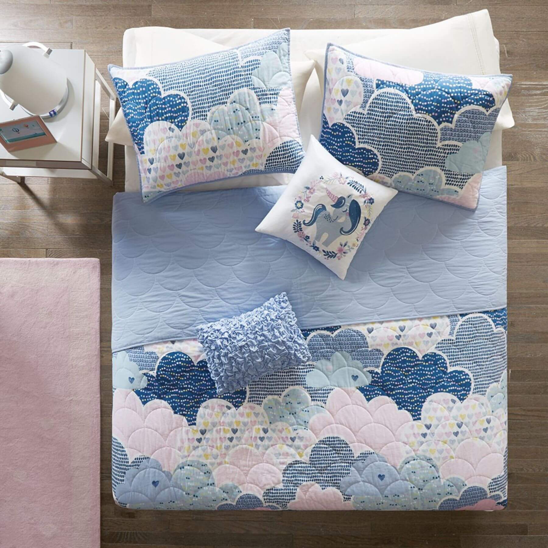 Cloud Reversible Cotton Quilt Set Blue