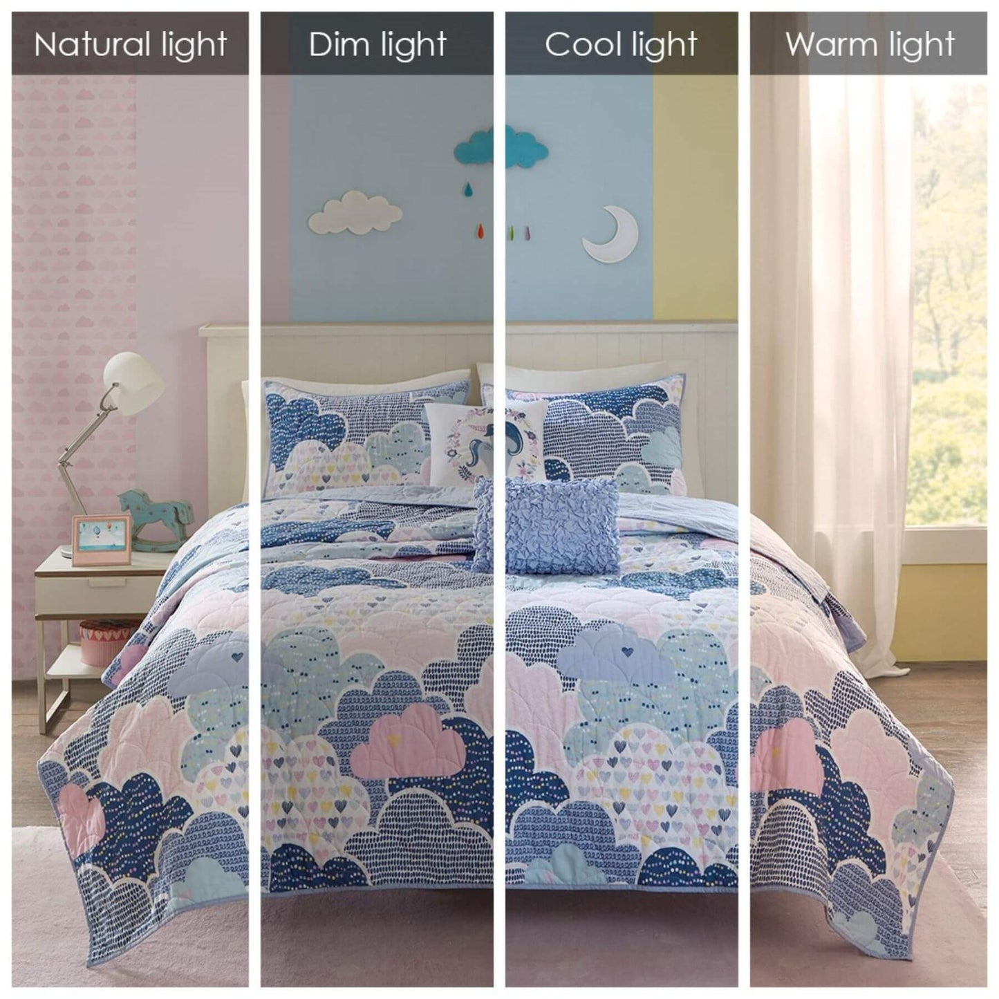 Cloud Reversible Cotton Quilt Set Blue - View of 4 Degrees of Light