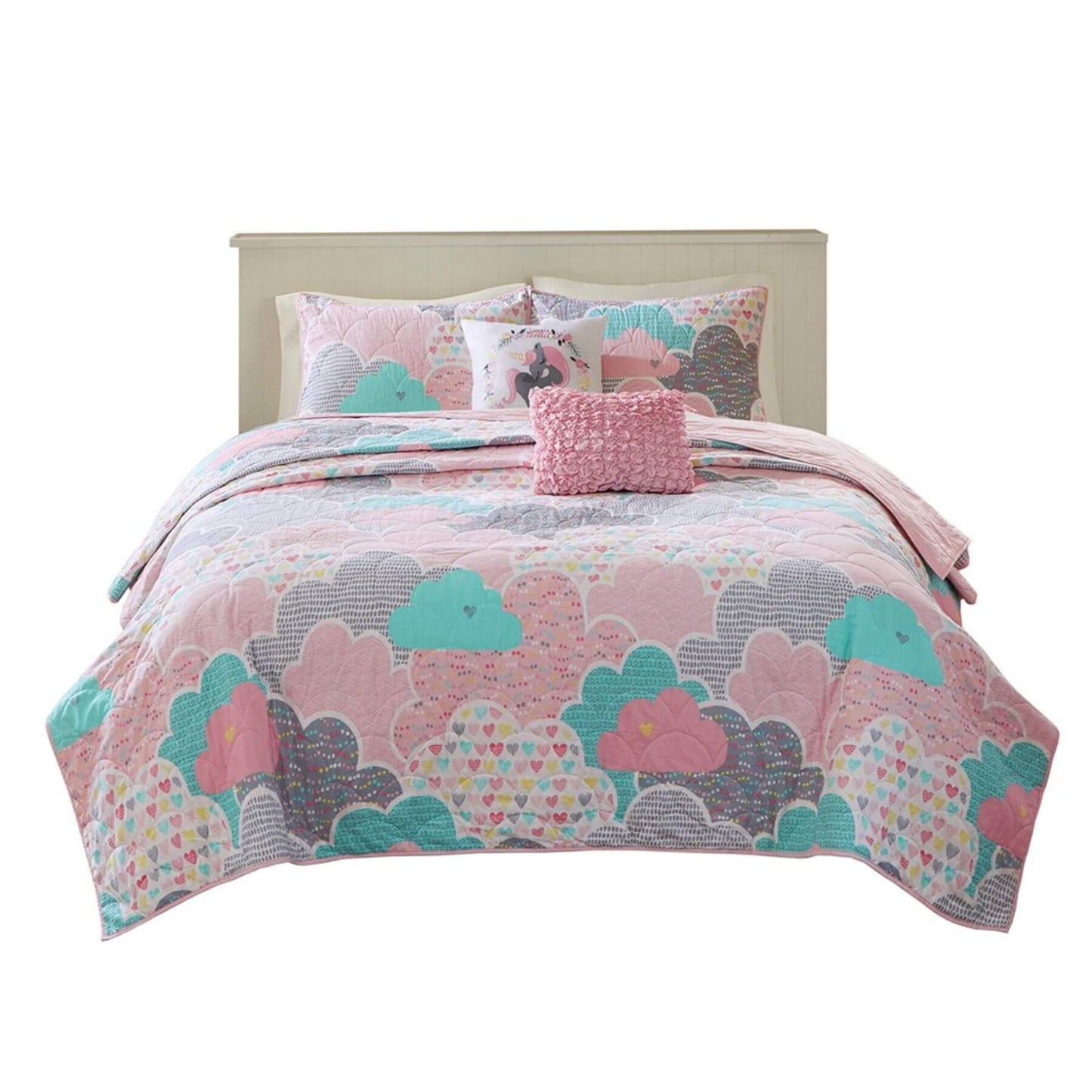 Cloud Reversible Cotton Quilt Set Pink