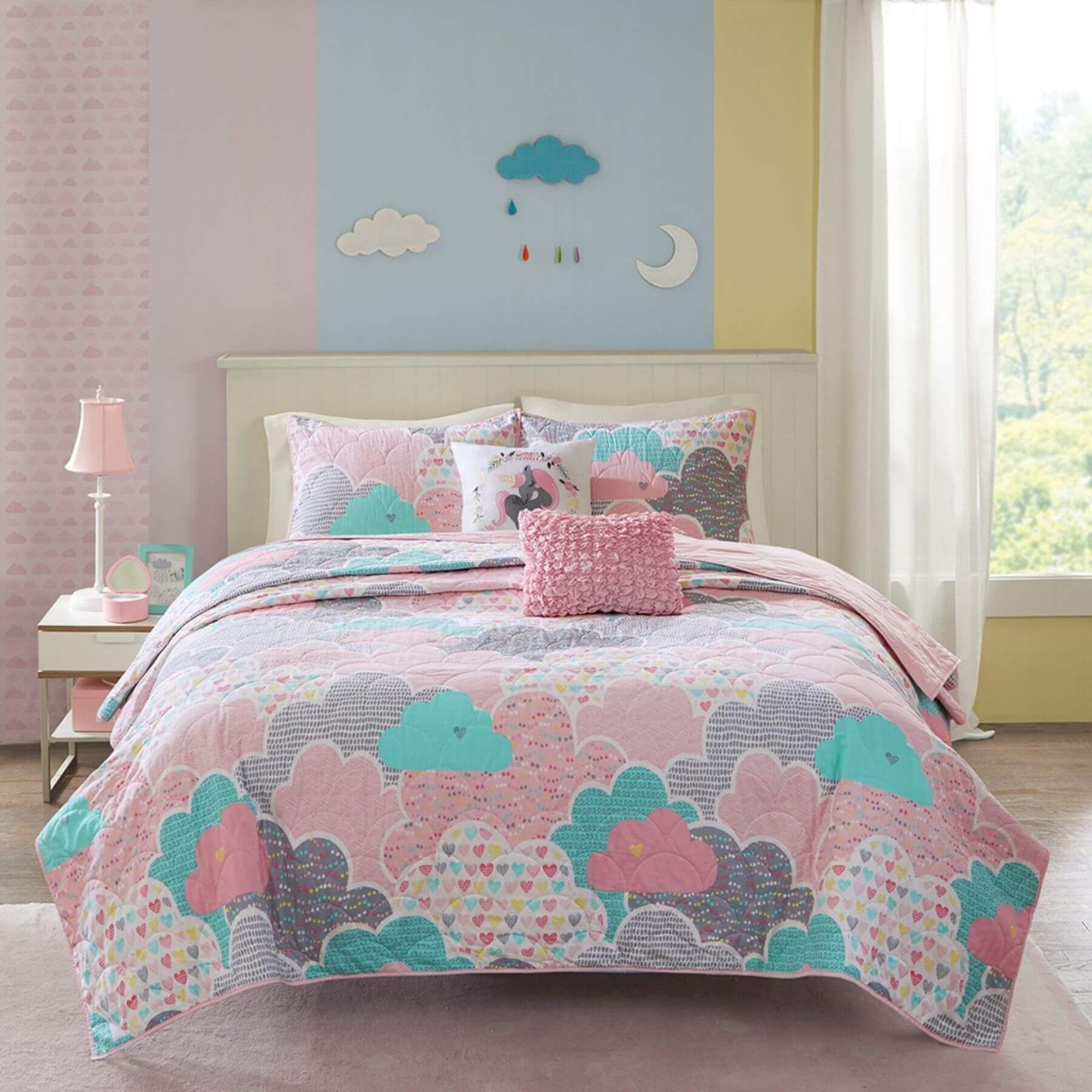 Cloud Reversible Cotton Quilt Set Pink