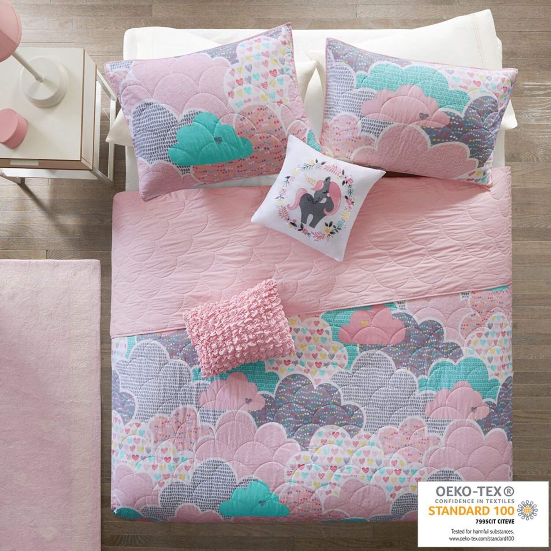 Cloud Reversible Cotton Quilt Set Pink