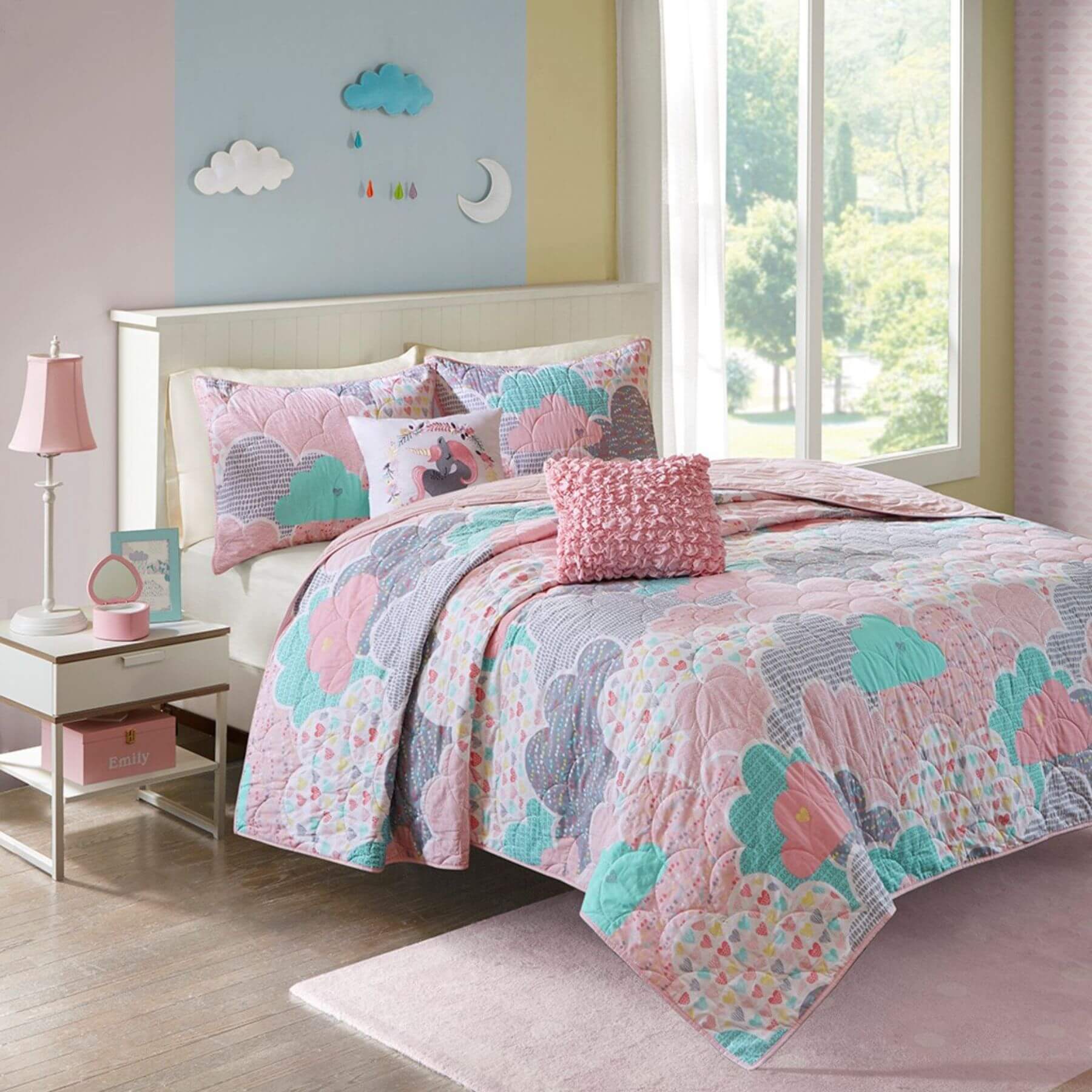 Cloud Reversible Cotton Quilt Set Pink