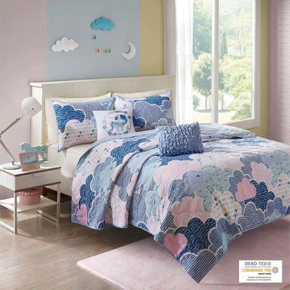 Cloud Reversible Cotton Quilt Set Blue