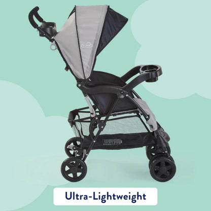 Kolcraft Cloud Plus Lightweight Stroller on a light green background with 'Ultra-Lightweight' text.