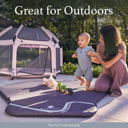 Mom Supporting Baby Walking on The California Beach Co. Pop 'N Go™ Play Mat 2.0