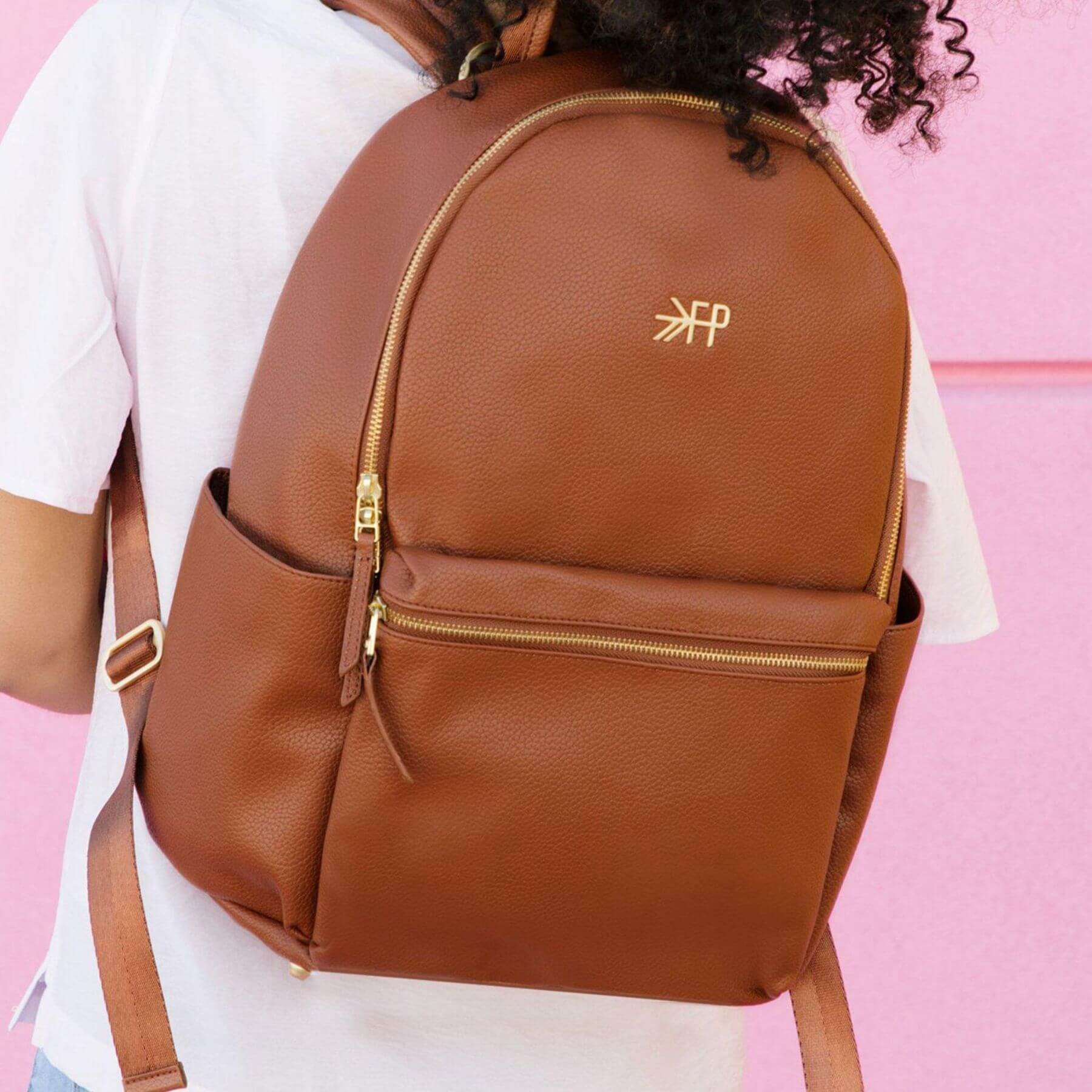 Woman Carrying Cognac Classic City Diaper Bag II