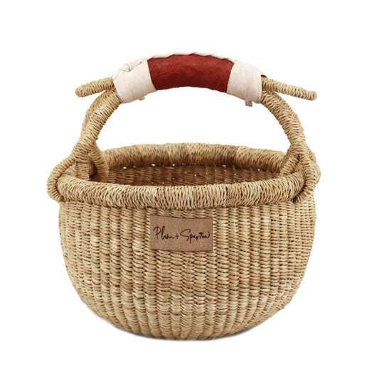 Plum+Sparrow Cognac + Cream Handle Small Market Basket