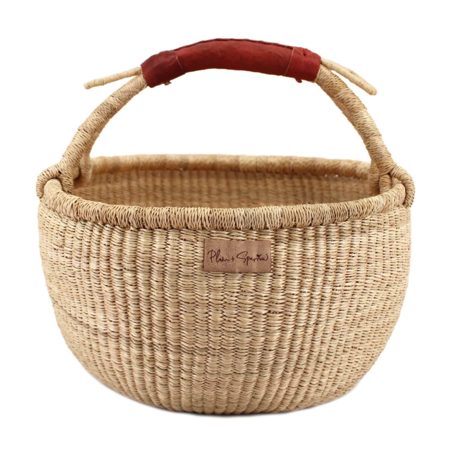 Natural Cognac Handle Medium Market Basket