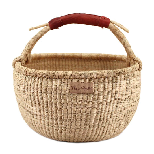 Natural Cognac Handle Medium Market Basket