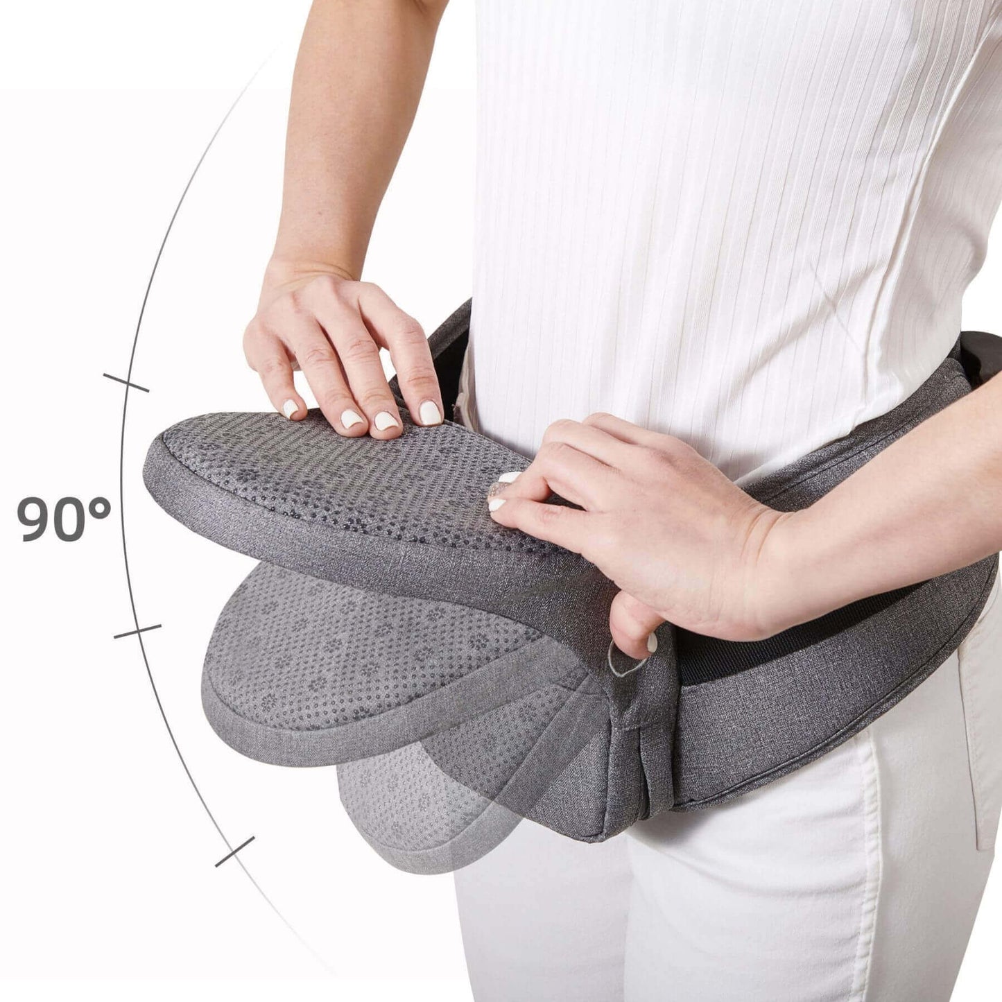 Woman adjusting Sunveno Collapsible Hipseat Carrier