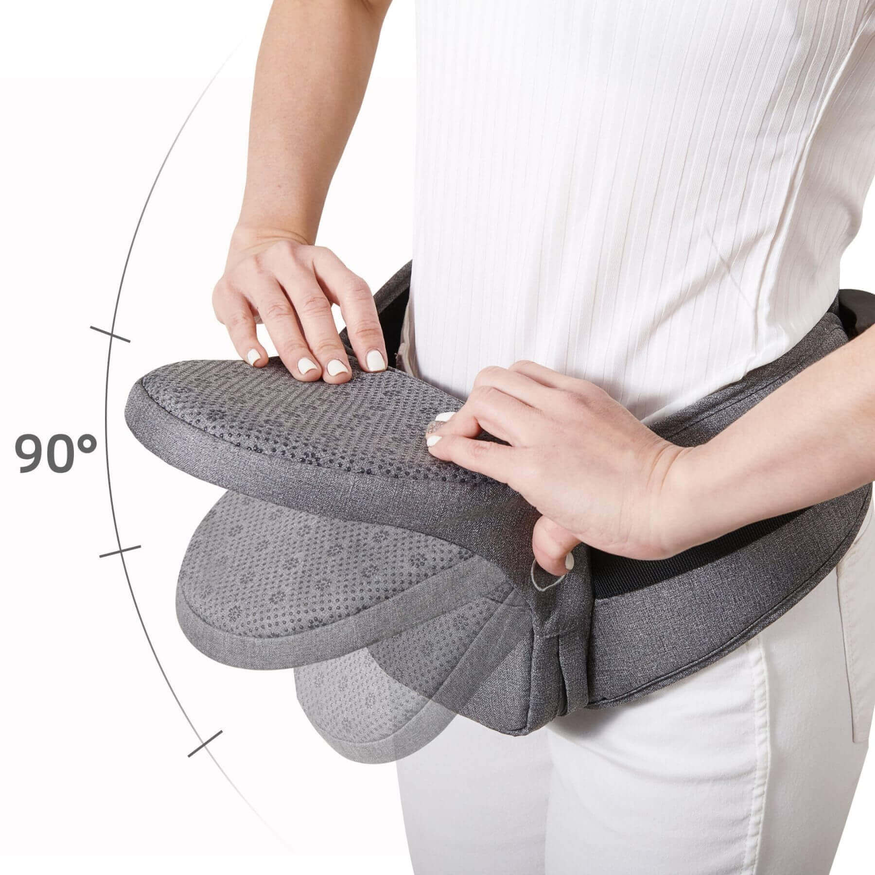 Woman adjusting Sunveno Collapsible Hipseat Carrier