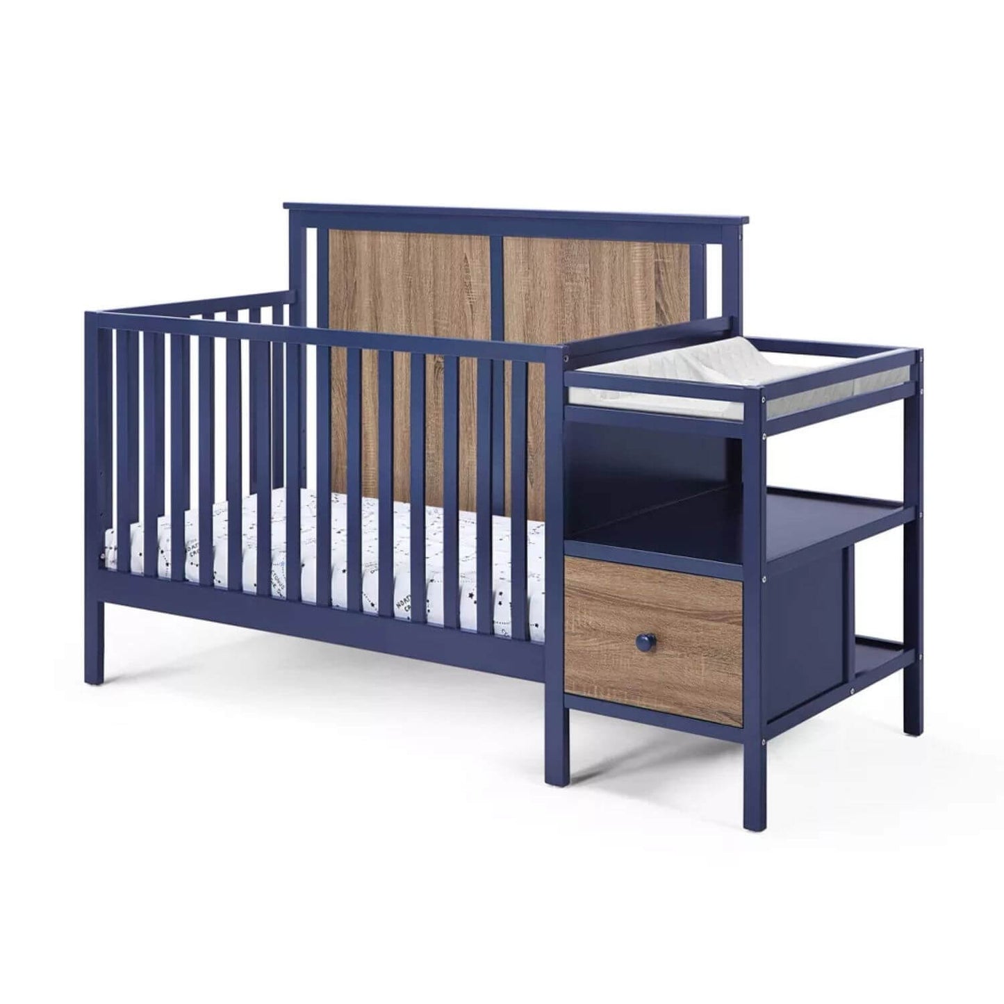 Connelly 4-in-1 Crib and Changer Combo Midnight Blue/Vintage Walnut