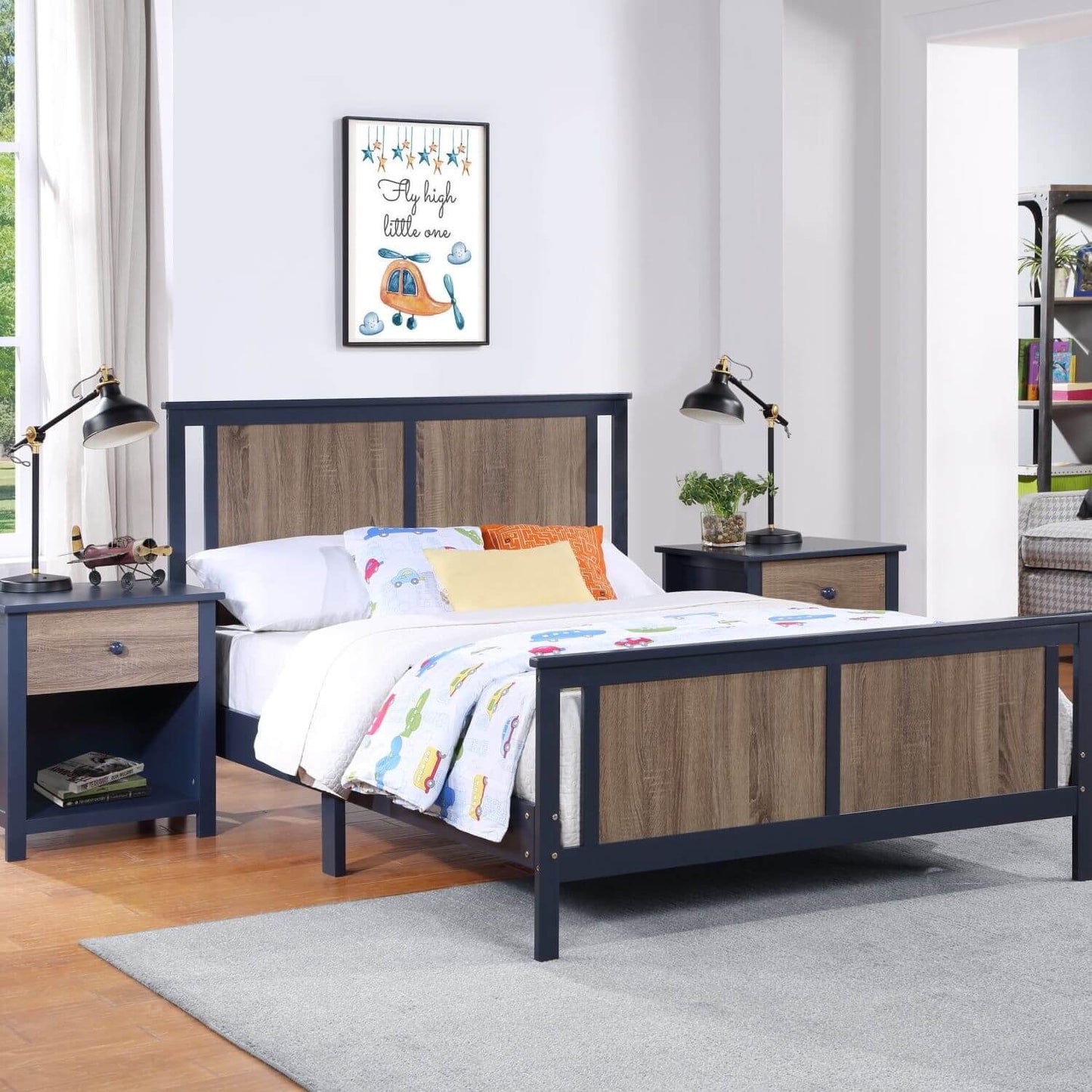 Connelly Full Bed Midnight Blue/Vintage Walnut