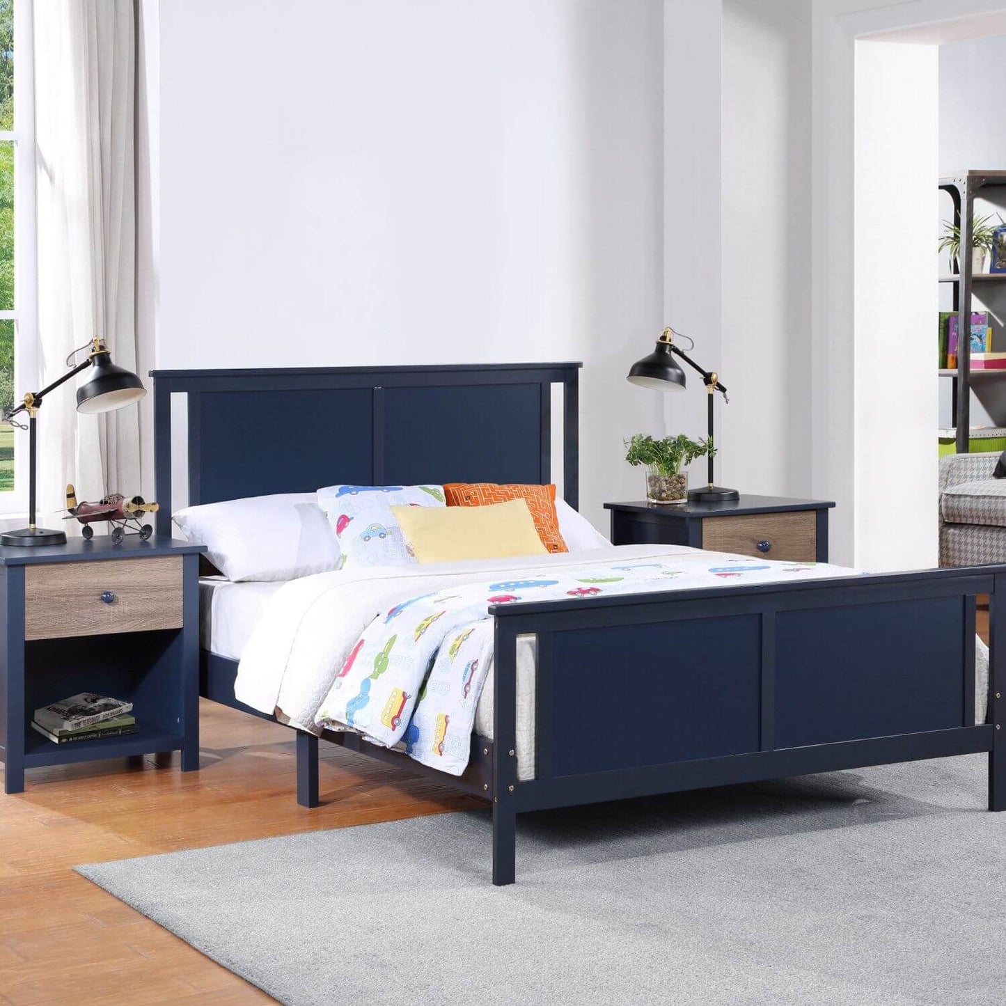 Connelly Full Bed Midnight Blue/Vintage Walnut