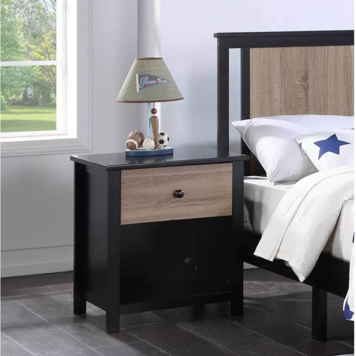 Connelly Nightstand Black/Vintage Walnut