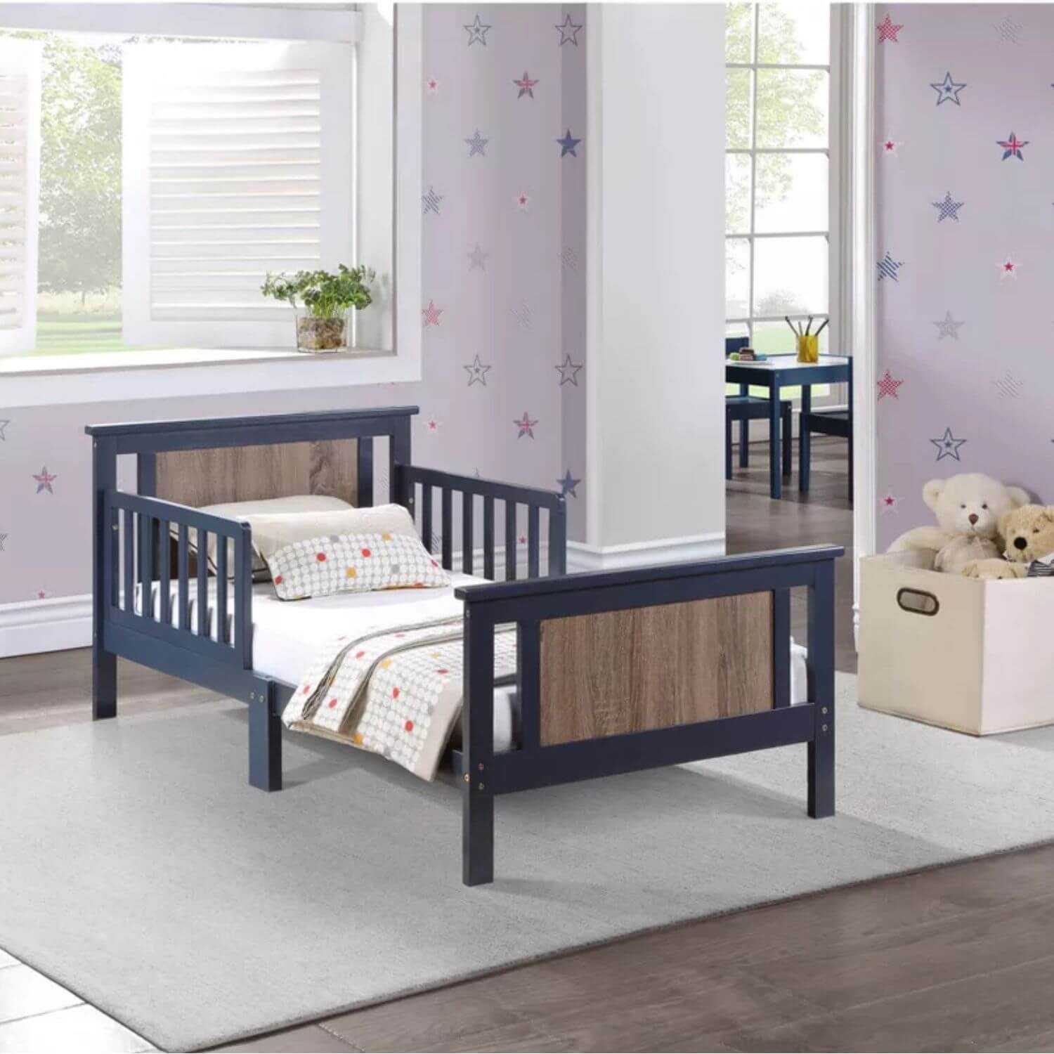 Connelly Reversible Panel Toddler Bed Midnight Blue/Vintage Walnut