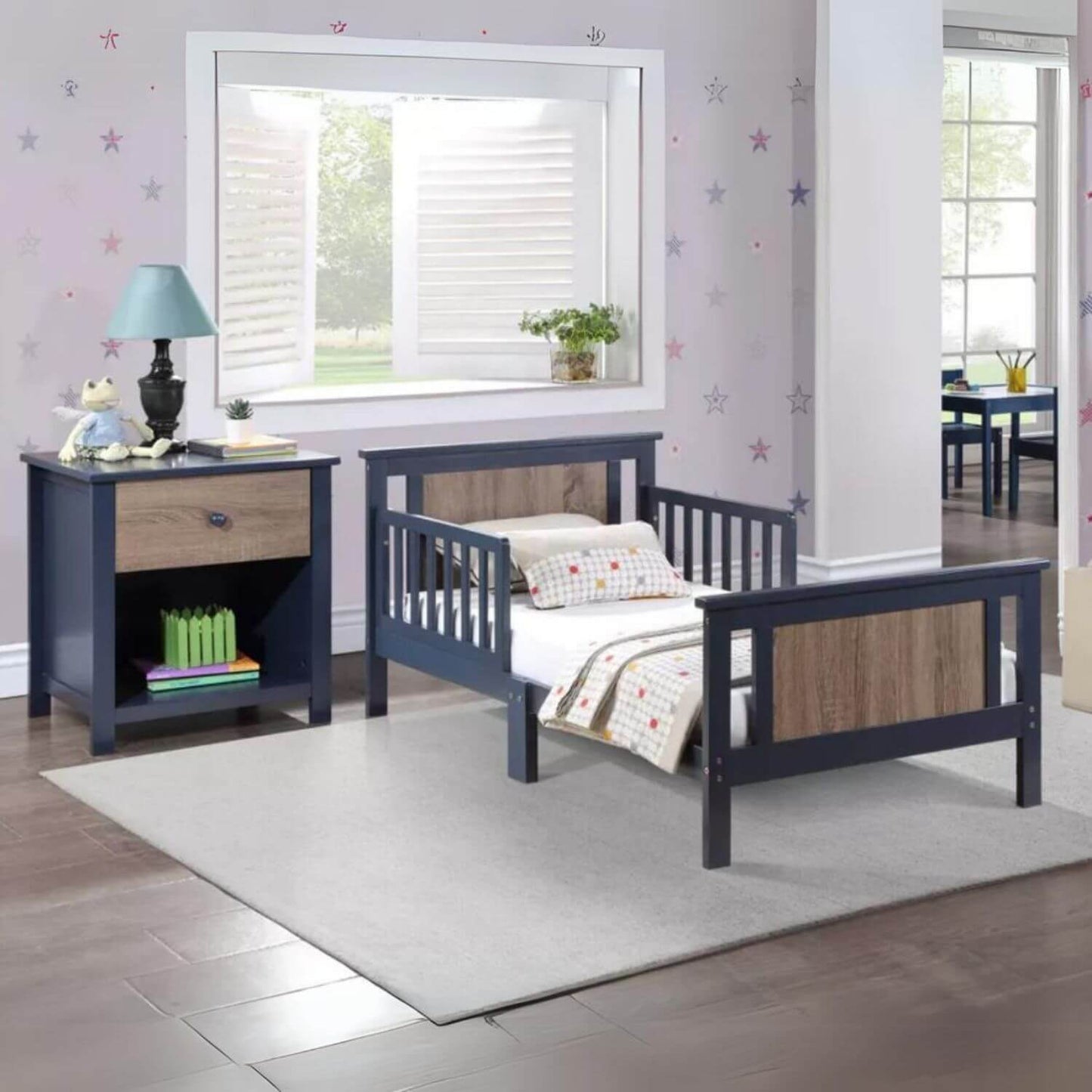 Connelly Reversible Panel Toddler Bed Midnight Blue/Vintage Walnut