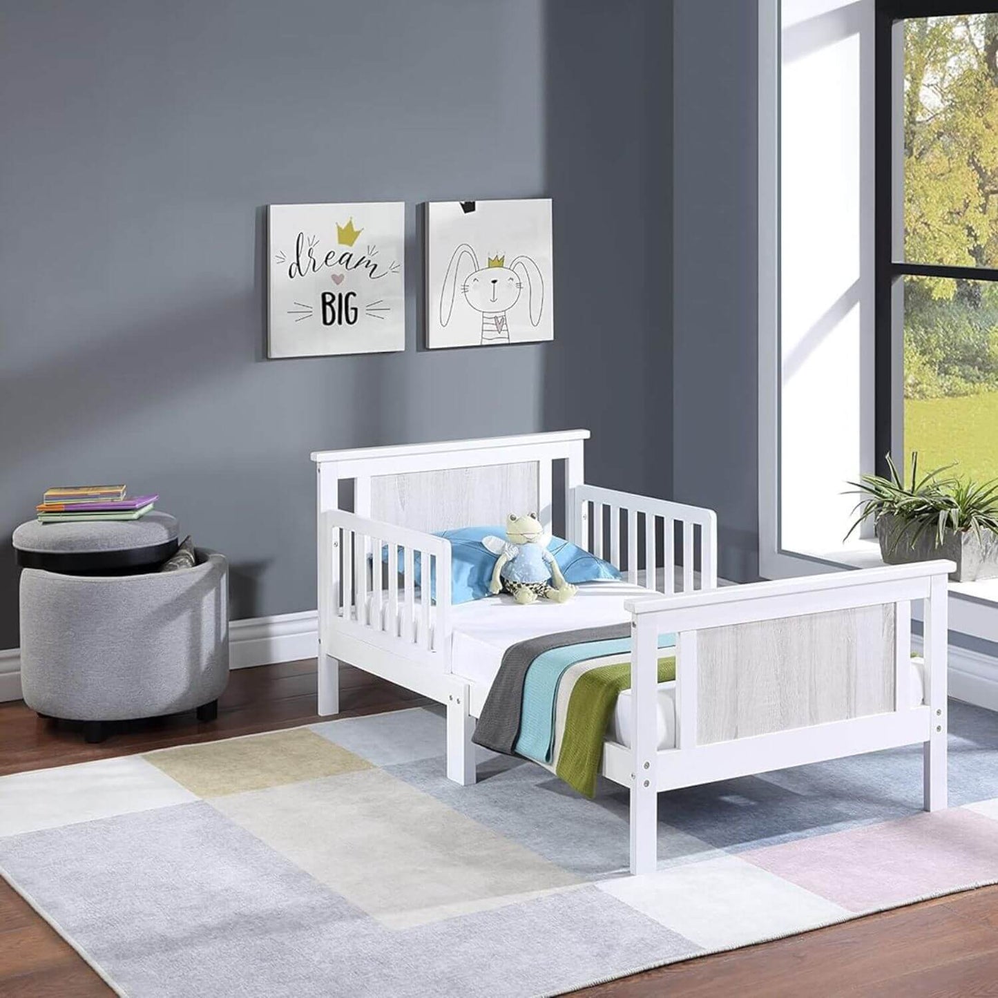 Connelly Reversible Panel Toddler Bed White/Rockport Gray