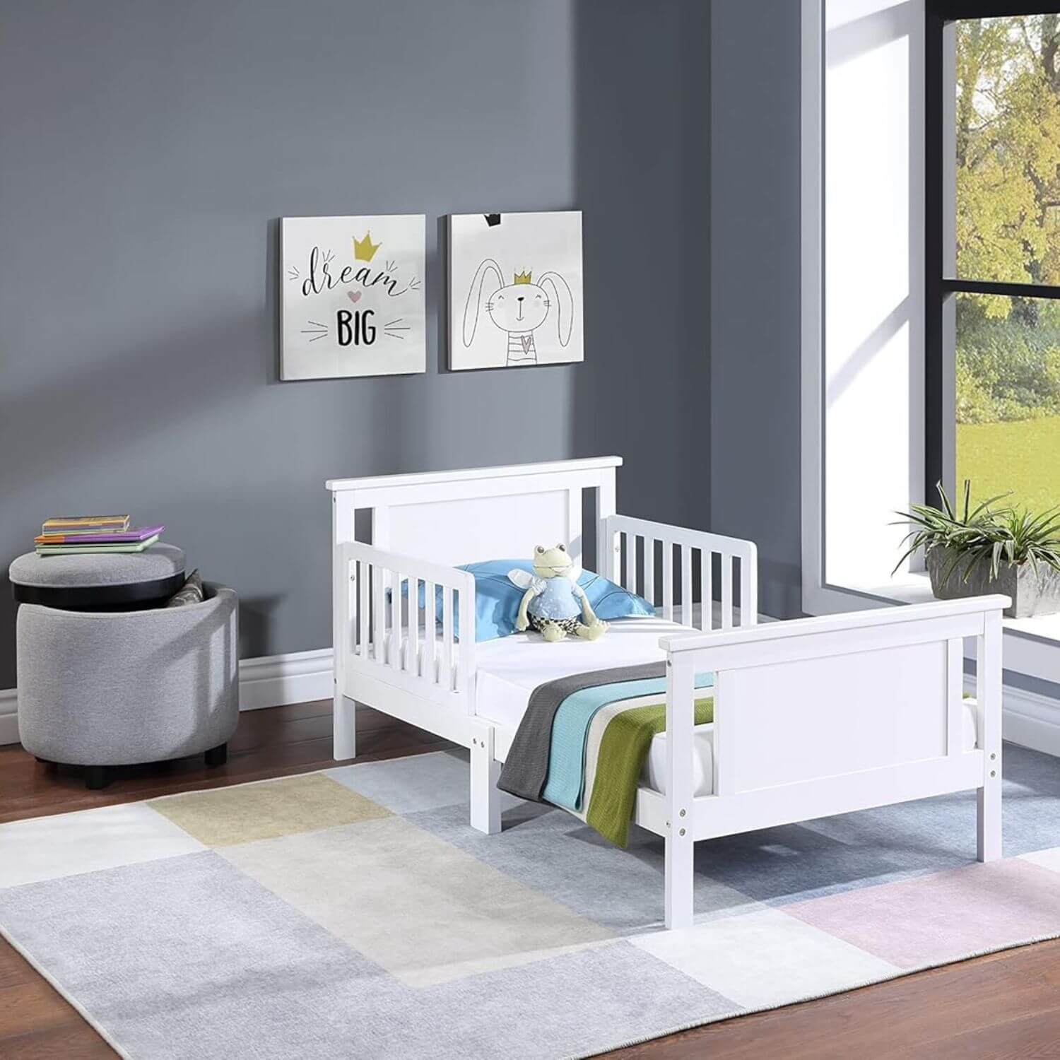 Connelly Reversible Panel Toddler Bed White/Rockport Gray