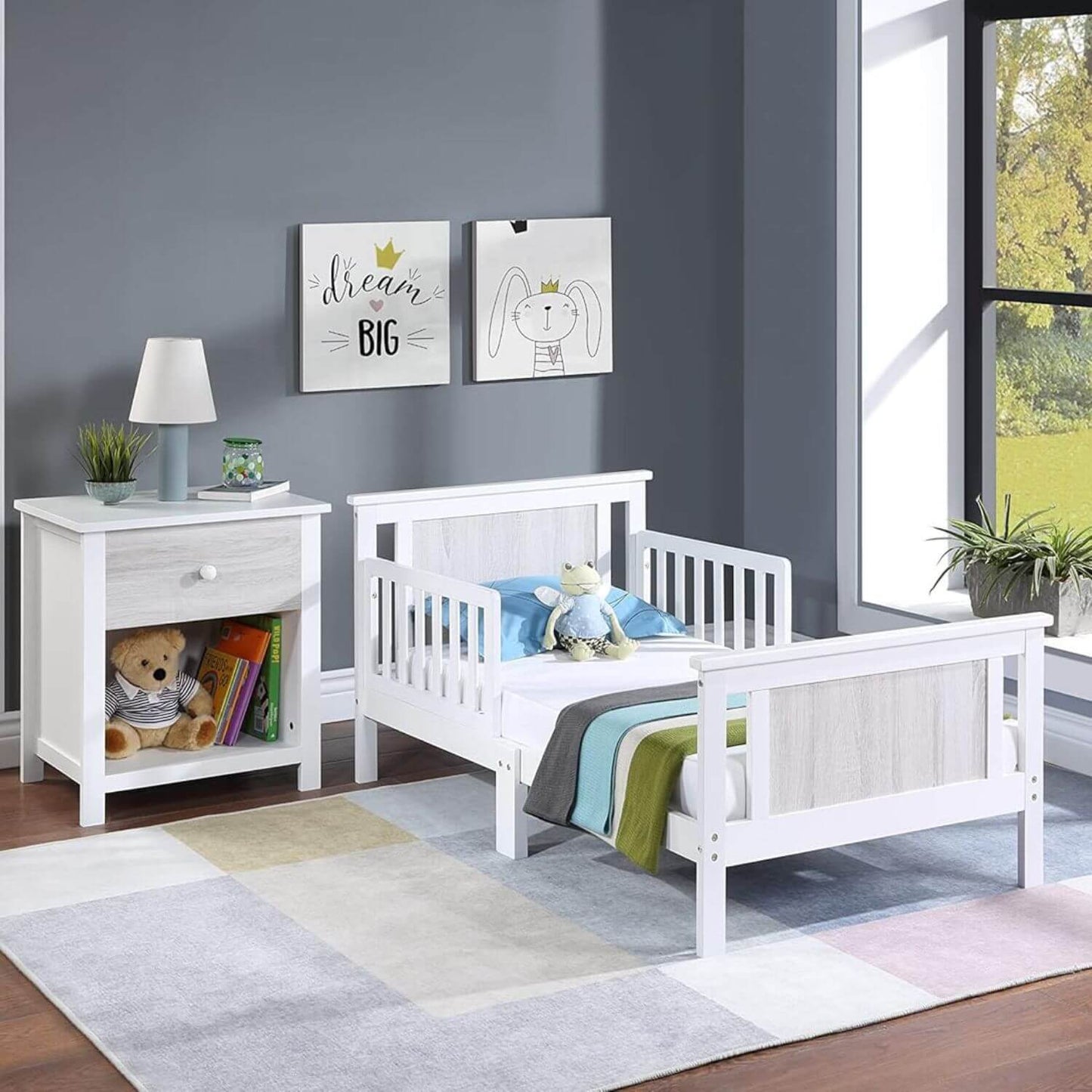 Connelly Reversible Panel Toddler Bed White/Rockport Gray