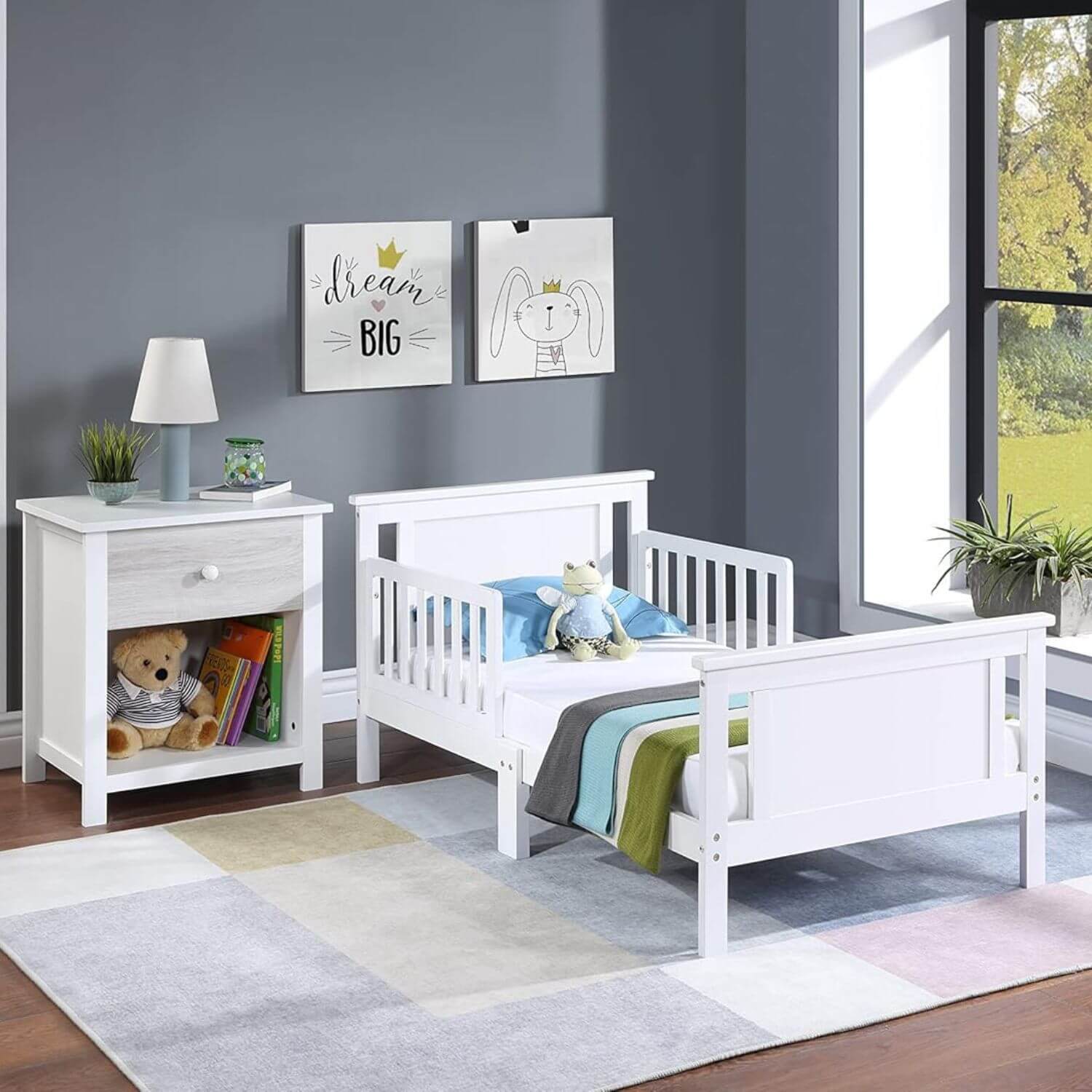 Connelly Reversible Panel Toddler Bed White/Rockport Gray