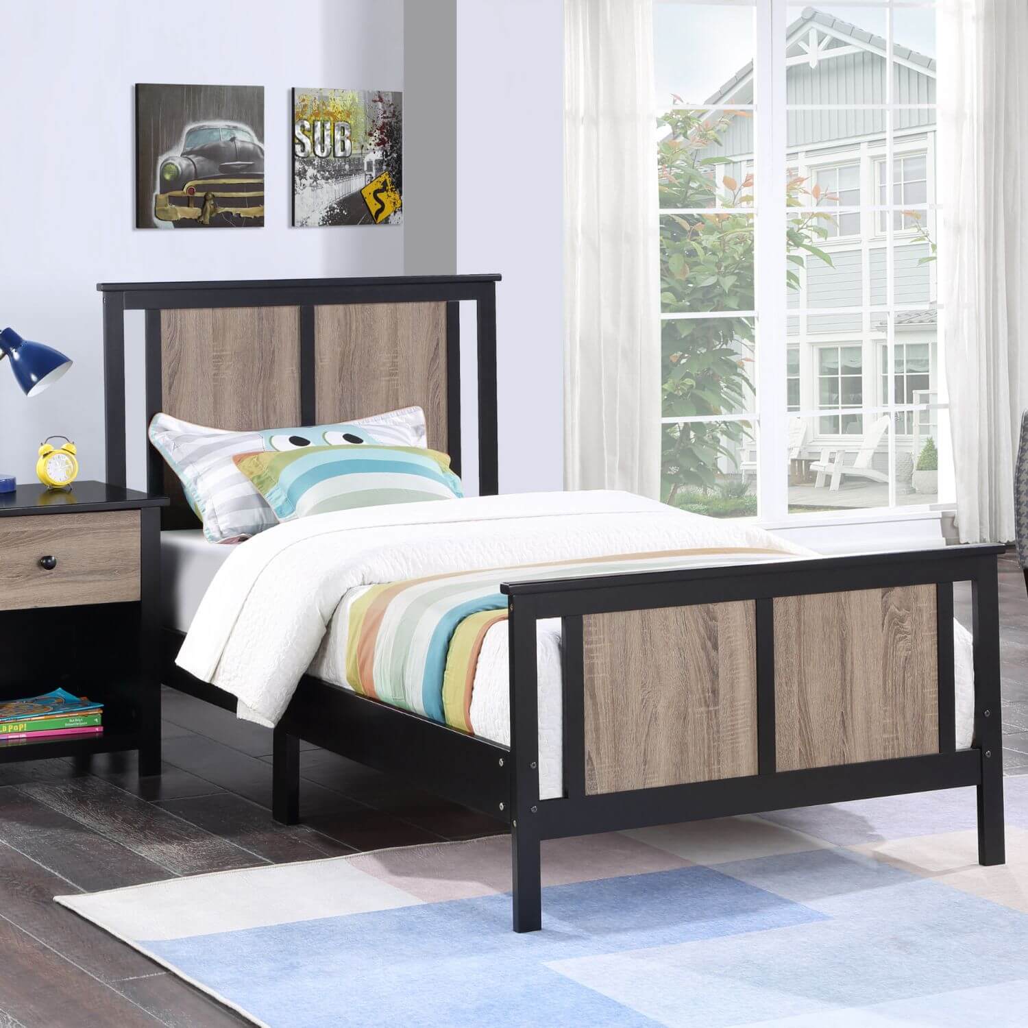 Connelly Reversible Panel Twin Bed Black/Vintage Walnut