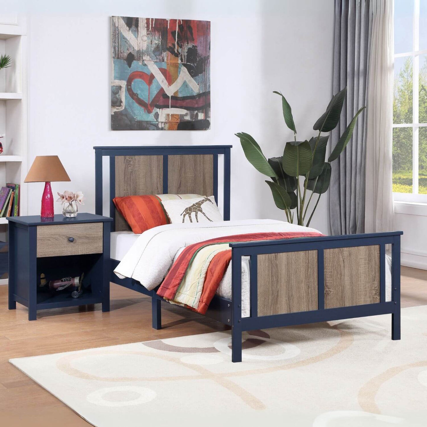 Connelly Twin Bed Midnight Blue/Vintage Walnut