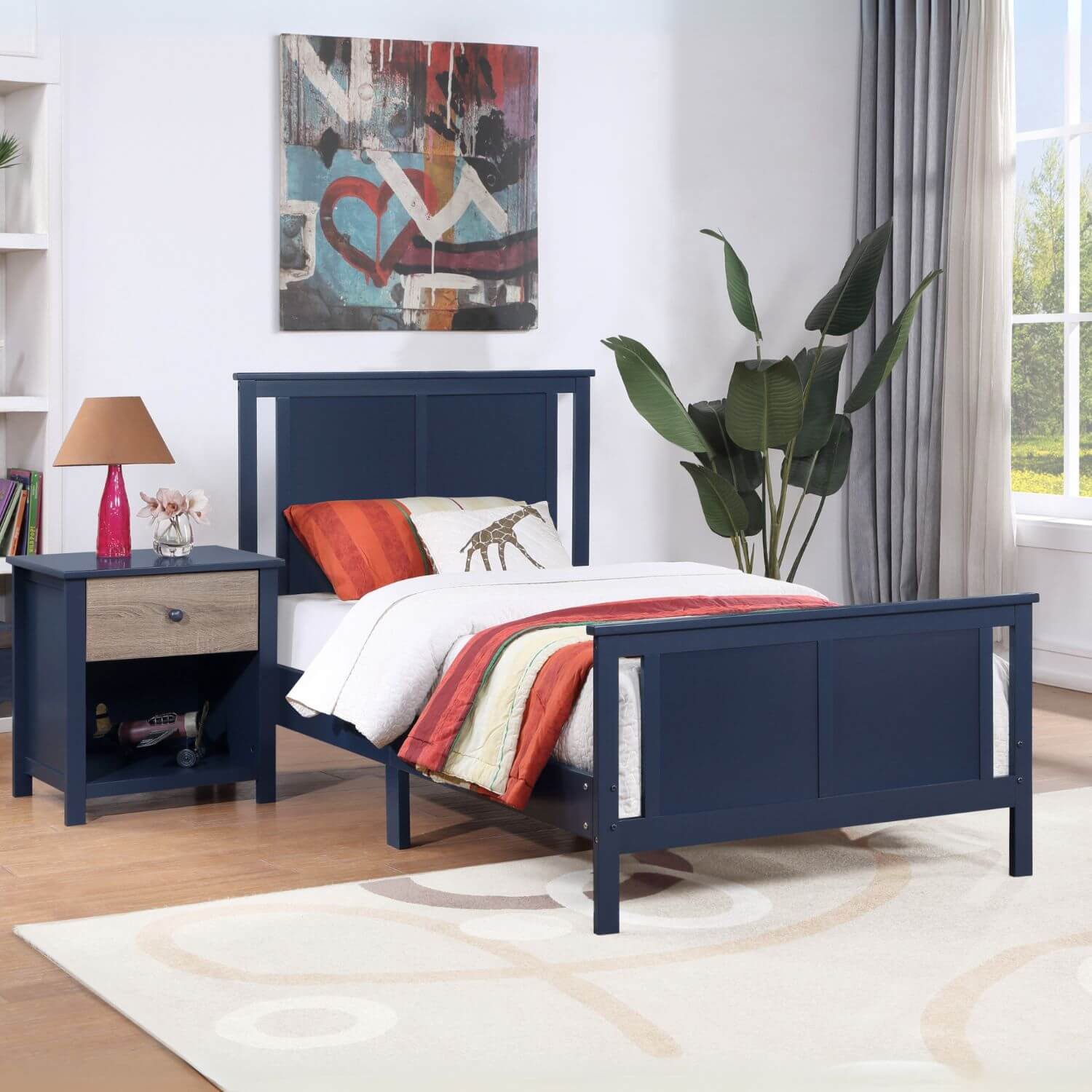 Connelly Twin Bed Midnight Blue/Vintage Walnut