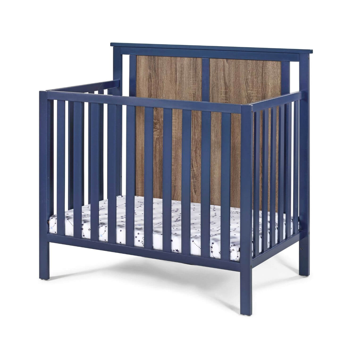 Connelly Mini Crib With Mattress Pad Midnight Blue/Vintage Walnut