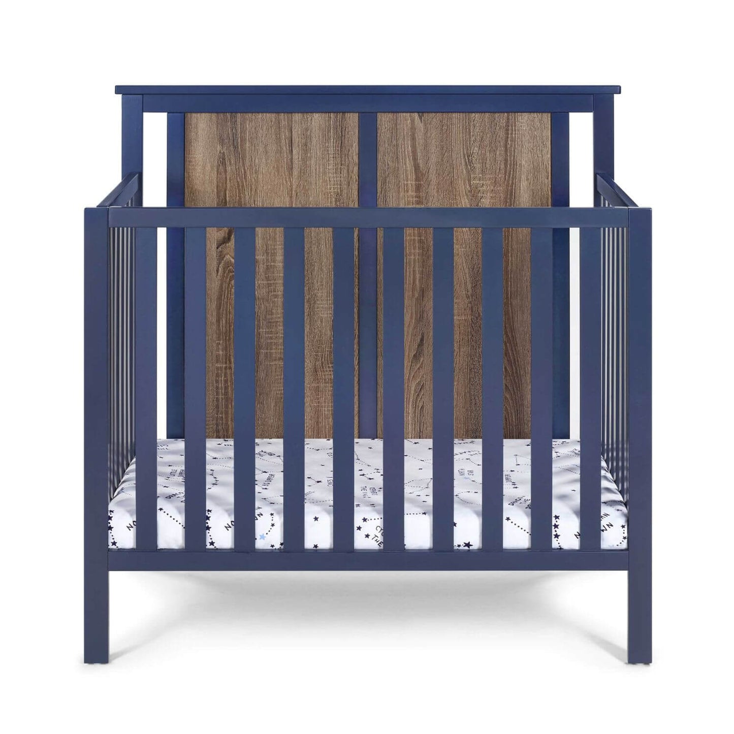 Connelly Mini Crib With Mattress Pad Midnight Blue/Vintage Walnut