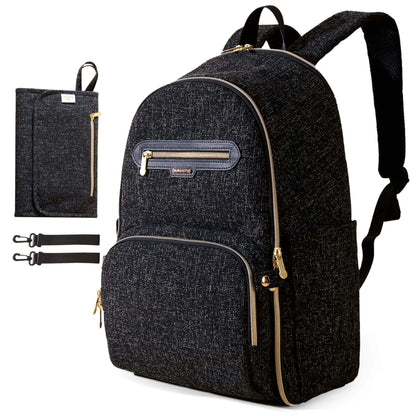 Sunveno Convertible Tweed Diaper Backpack Black and additional pouches