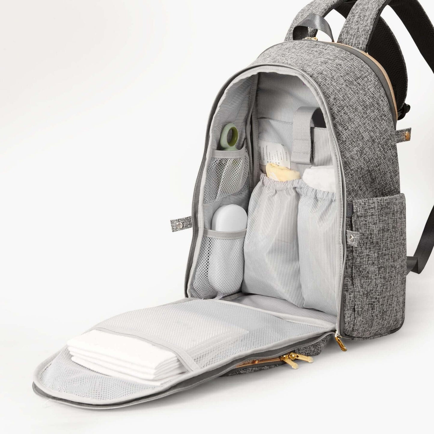 Sunveno Convertible Tweed Diaper Backpack Gray with baby care items
