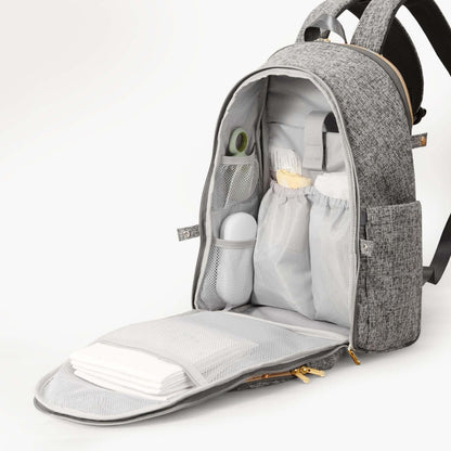 Sunveno Convertible Tweed Diaper Backpack Gray with baby care items