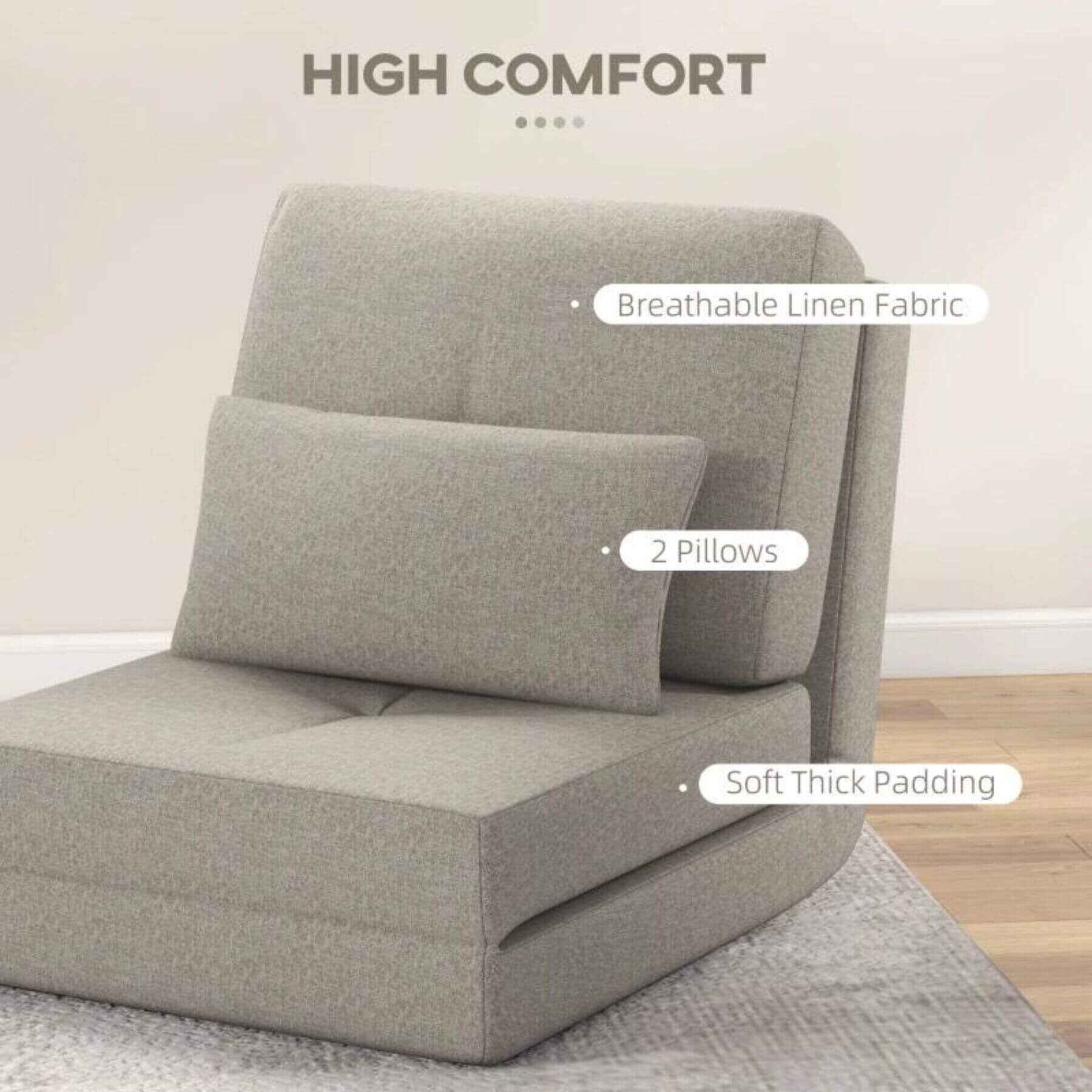 HOMCOM Convertible Floor Sofa Bed with Adjustable Backrest Beige