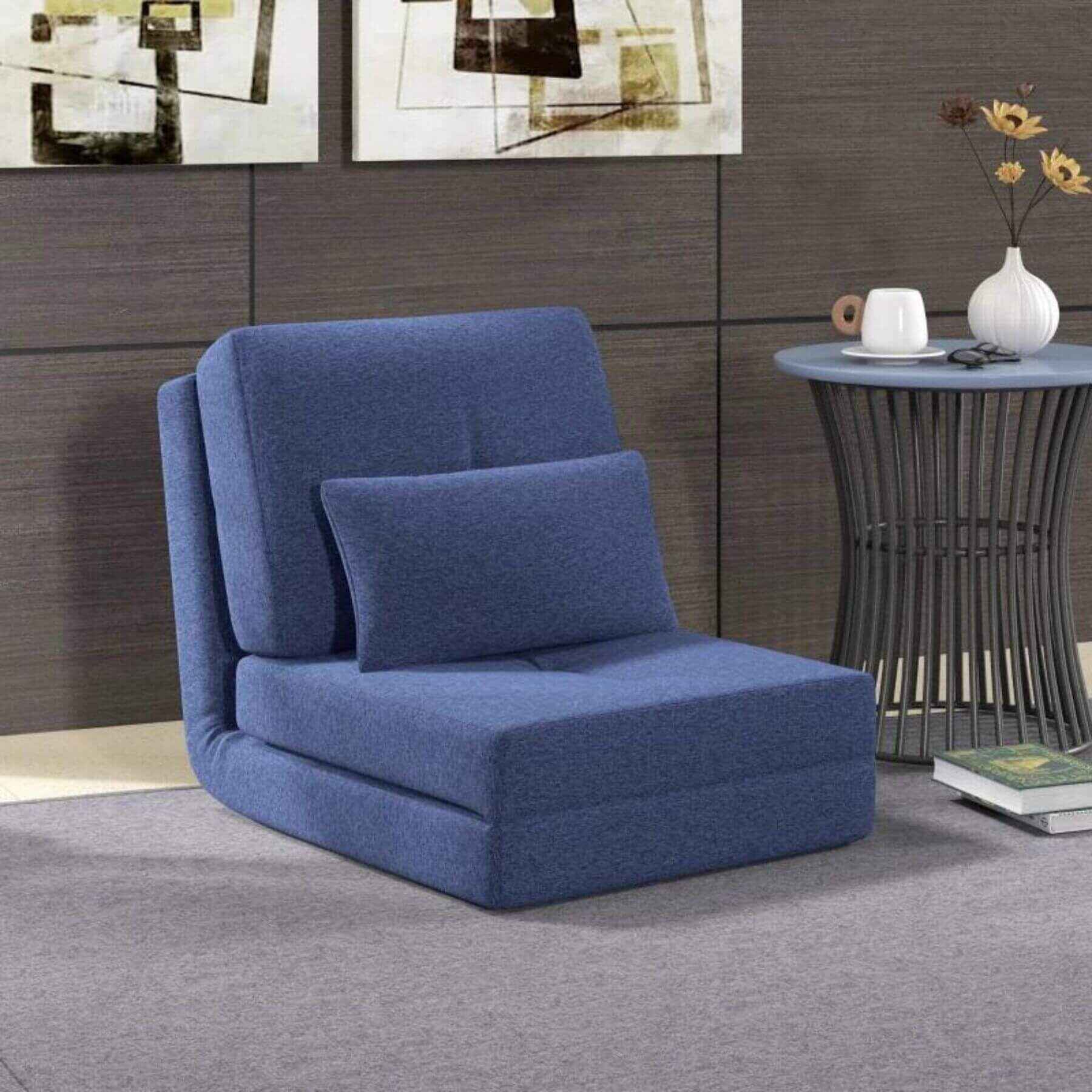 HOMCOM Convertible Floor Sofa Bed with Adjustable Backrest Dark Blue