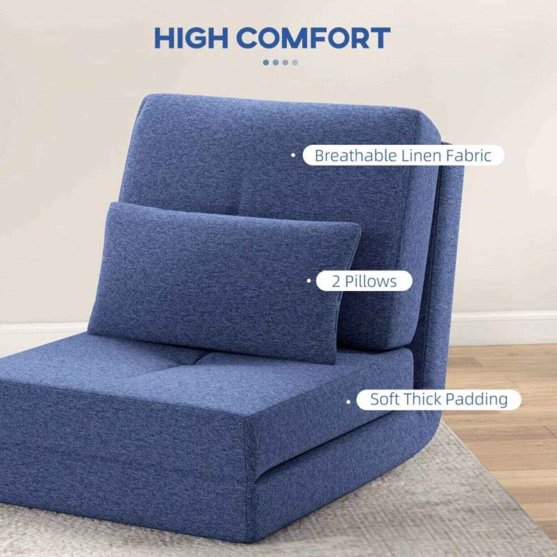 HOMCOM Convertible Floor Sofa Bed with Adjustable Backrest Dark Blue