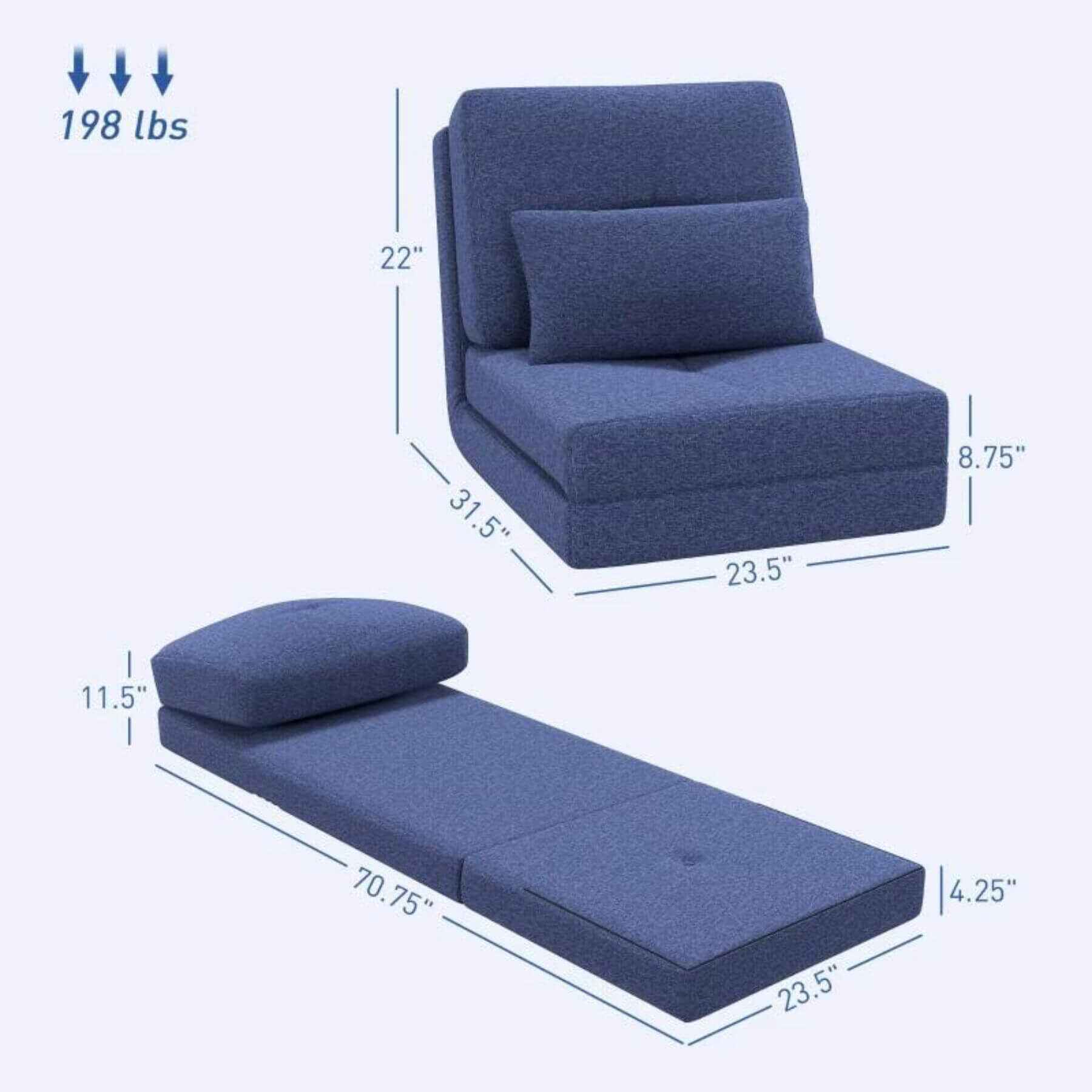 HOMCOM Convertible Floor Sofa Bed with Adjustable Backrest Dark Blue